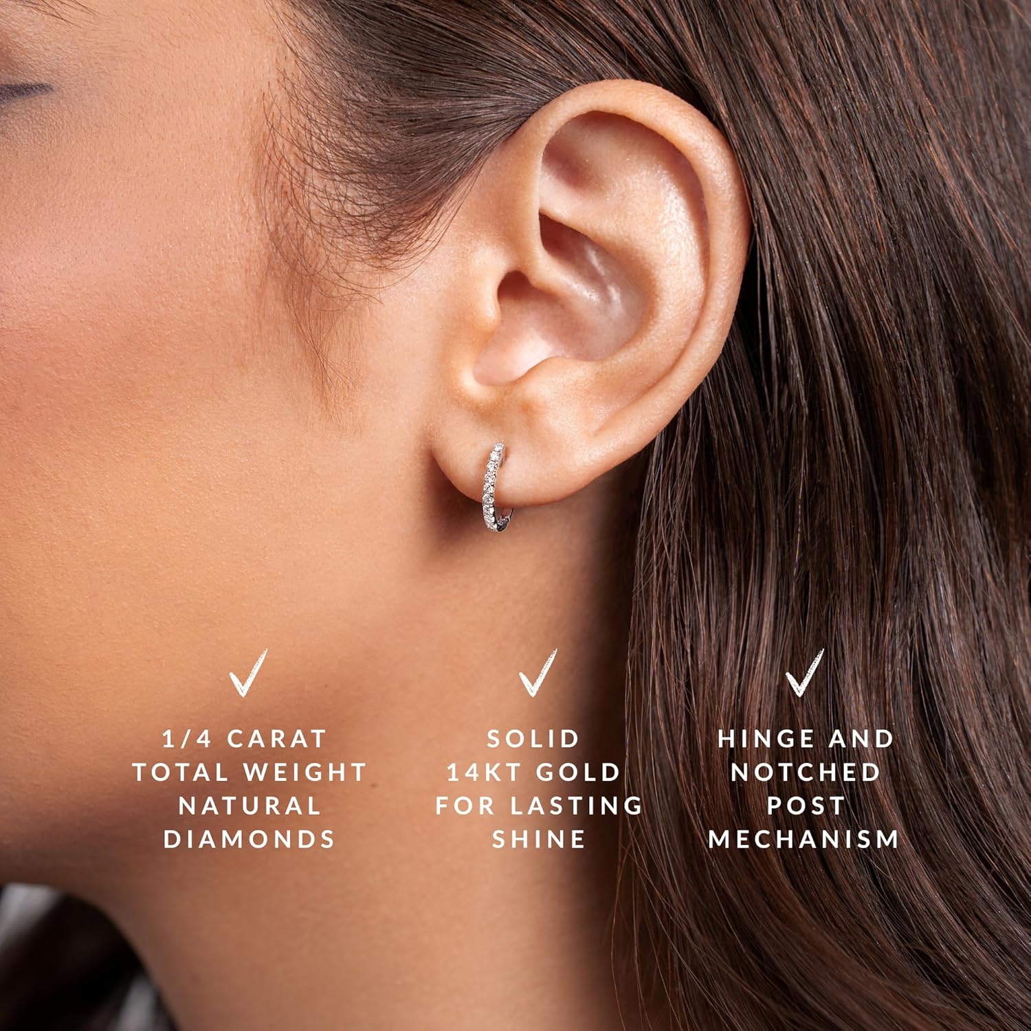 PRIVOSA — Diamond Hoop Earrings for Women 14K White and Yellow Gold - Natural Round Brilliant Huggie Hoops - Small Lightweight - Real Fine Jewelry Gift Her