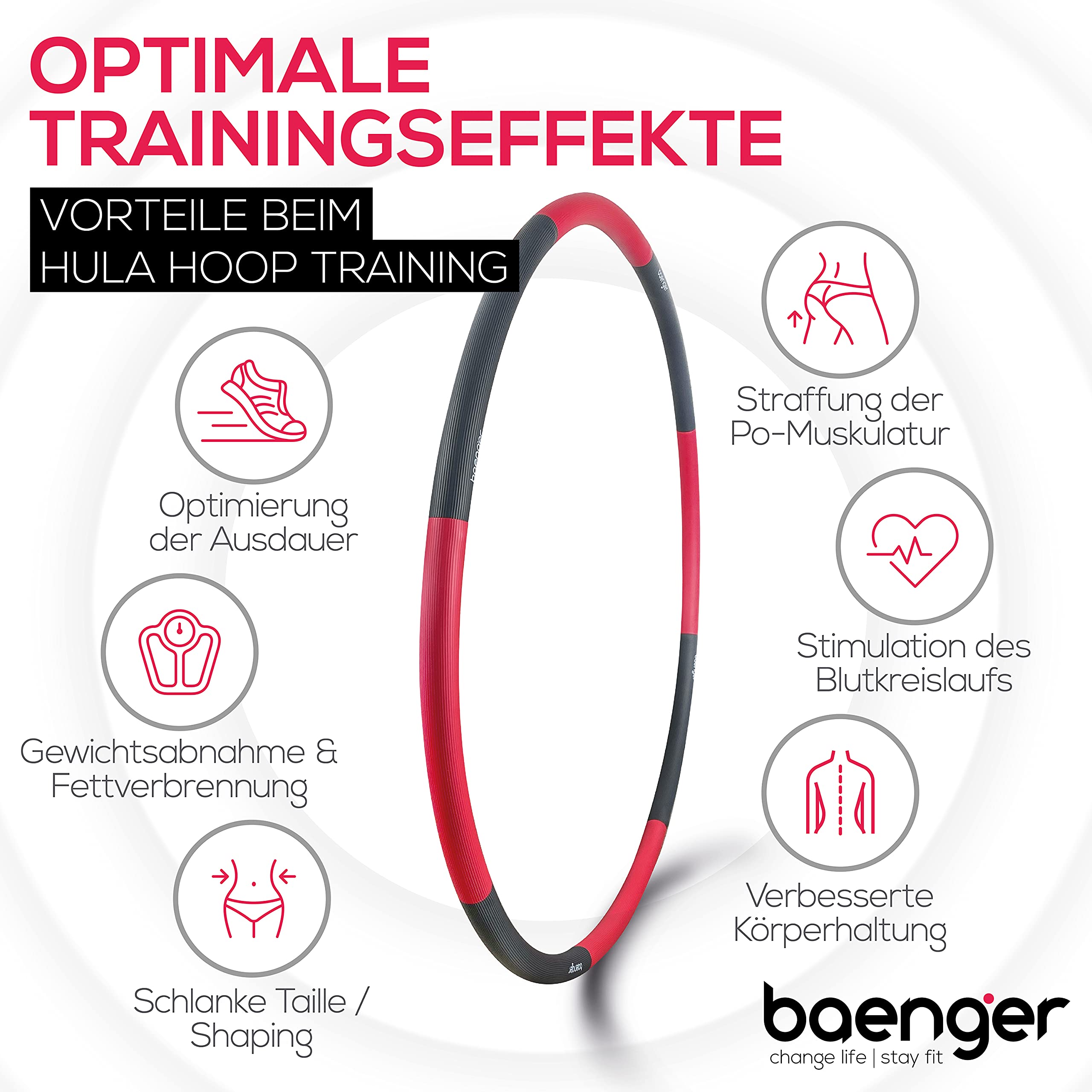 Baenger Hula Hoop Cerceau Pour Adulte Avec Noyau En Acier Inoxydable [extra Stable] 8 Segments Pour Perdre Du Poids Pour Débutants Et Confirmés [1,2 Kg] Avec EBook – Cerceau Hula Hoop