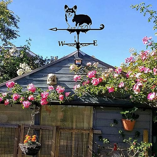 Miniatura 4 de Veleta para techo creativo Corgi Dog Weather Vanes para jardines al aire libre, arte de hierro negro, veleta meteorológica para casas, patio, césped
