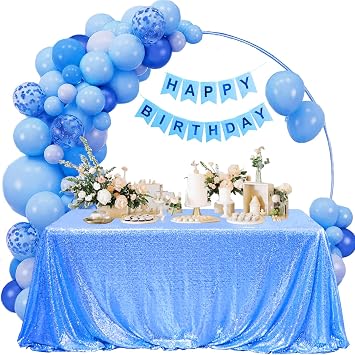 Light Blue Sequin Tablecloth 50X80 inch Rectangle Glitter Shiny Table Cover for Wedding Baby Shower Birthday Dinners Dessert Sparkly Tablecloth Reception Party Decoration
