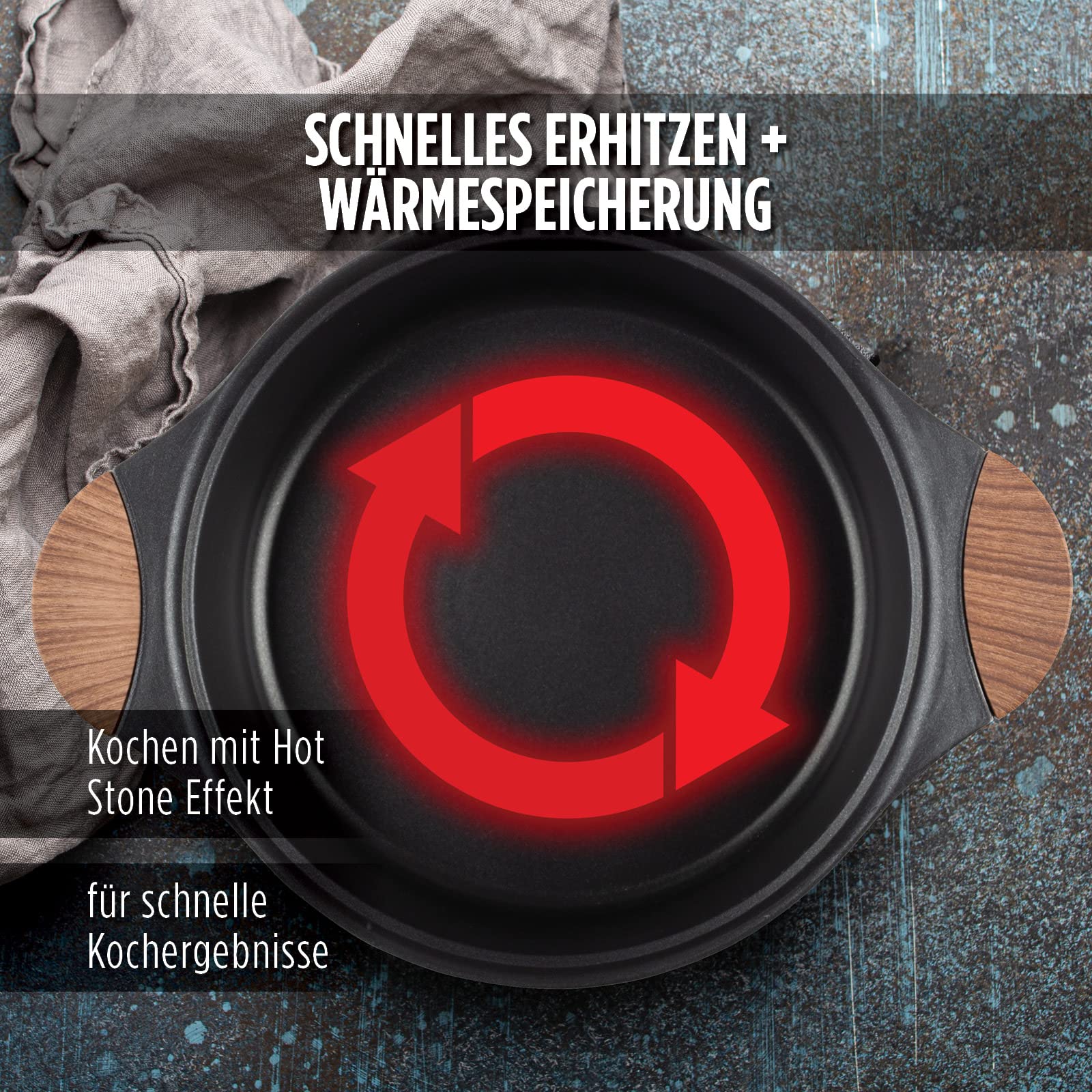 ROSMARINO Bratpfanne 28 cm - Servierpfanne aus hartgepresstem Aluminium - Schmorpfanne geeignet für alle Kochfelder inkl Induktion mit deutscher Antihaftbeschichtung