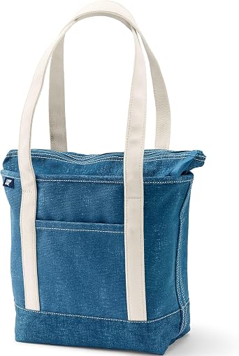 Lands End Zip Top Long Handle Canvas Tote Bag