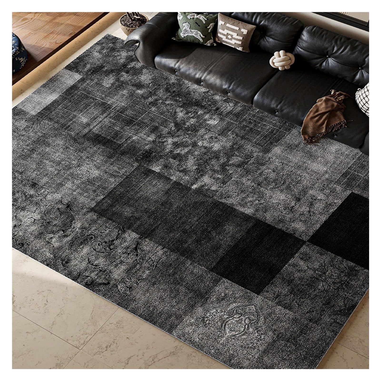 Tapis carré vintage 200x250cm pour salon couloir et grand paillasson extérieur d'entrée