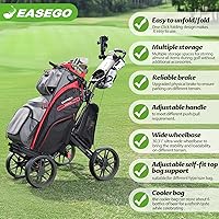 Vista 4 de Carrito de Golf de Empuje de 4 Ruedas: Carros de Golf con Soporte para Teléfono/Portavasos/Soporte para Paraguas/Freno de Pie/Canasta Refrescante 3