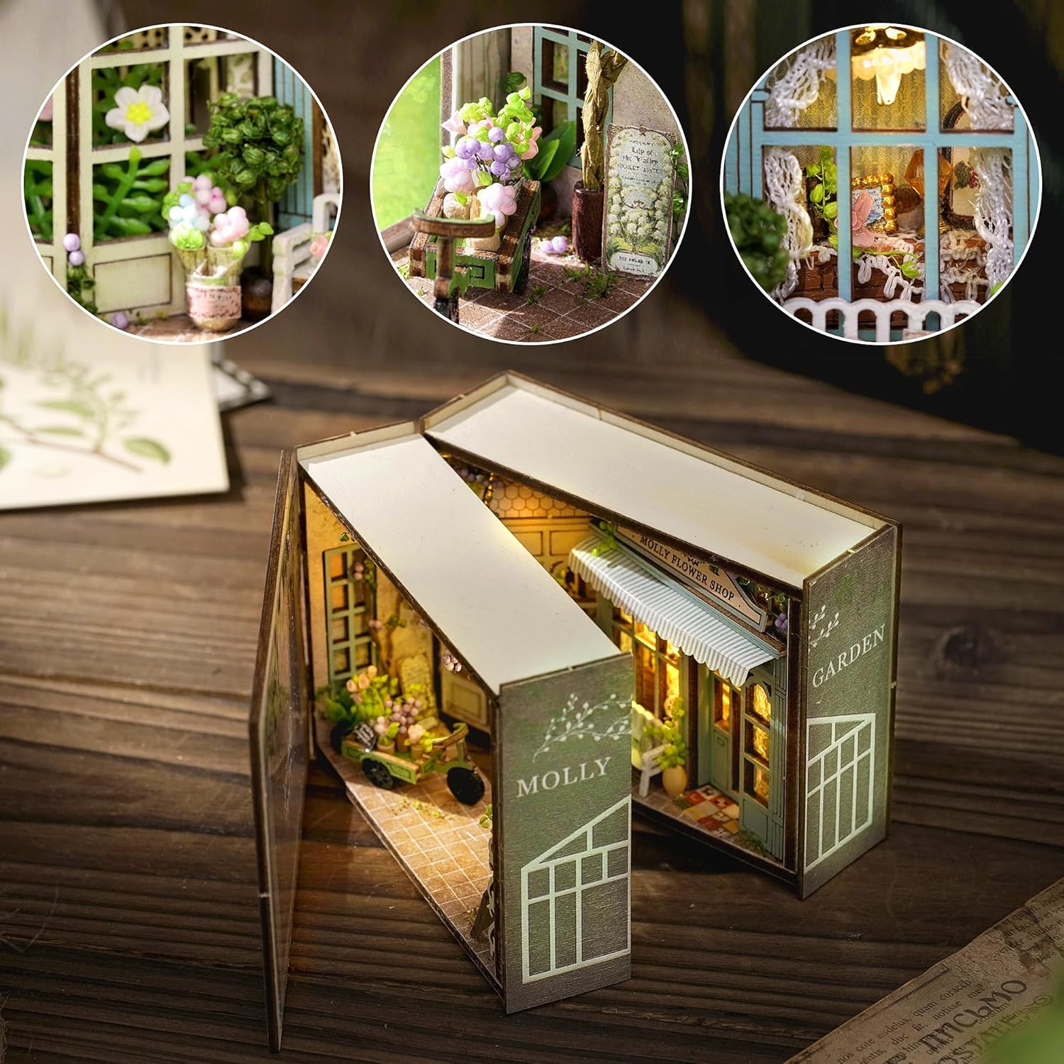 Sutinban Mini House, Flippable DIY Miniature House Kit 1:100 Tiny House Kit, Perfect DIY Birthday Festival Gift for Friends, Lovers and Families (Molly Garden)