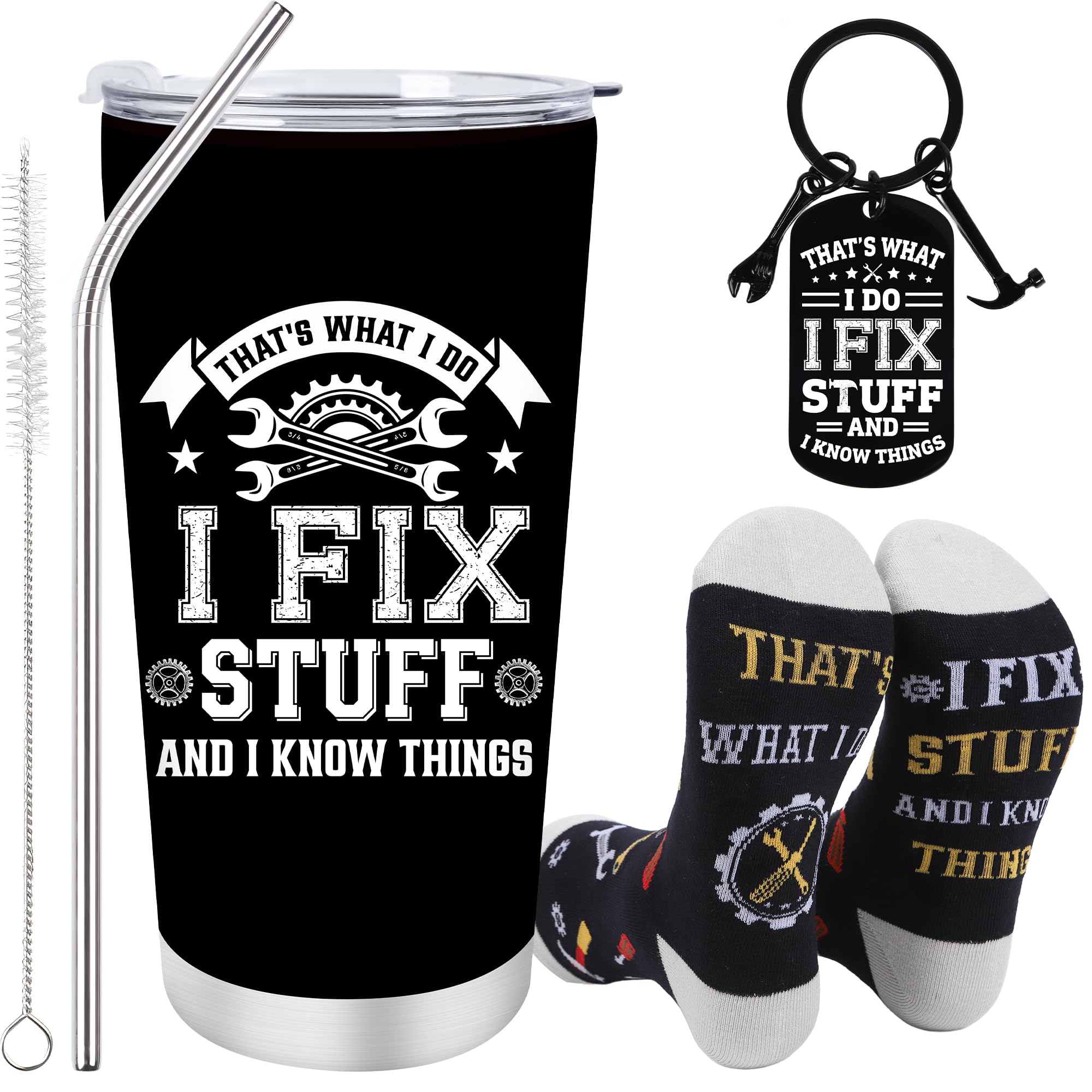 Eiapadeor Funny Gifts for Men - Gifts Grandad Husband Birthday Fathers Day Retirement, That's What I Do I Fix Stuff and I Know Things Present