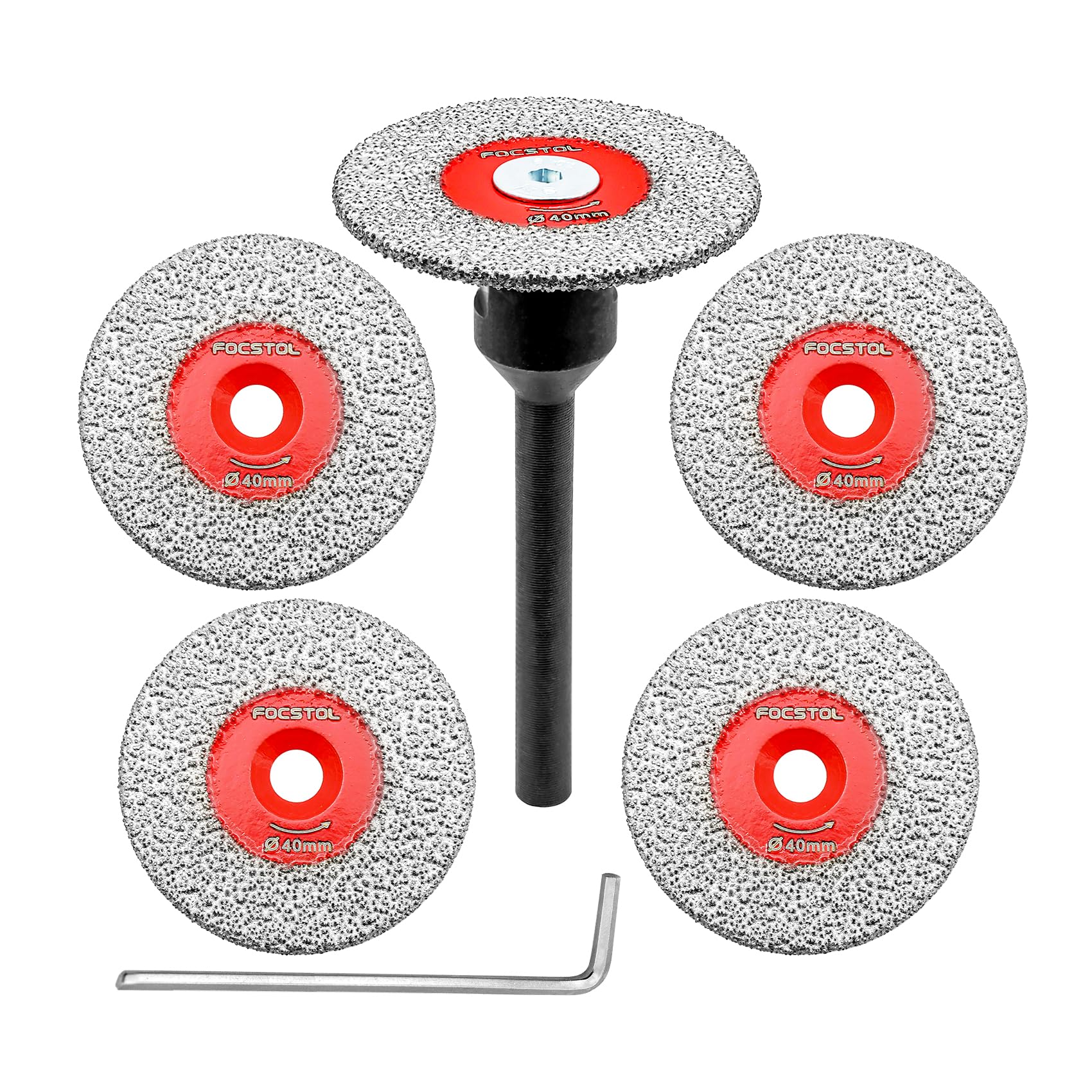 Mini Diamond Engraving Saw Blade - FOCSTOL 5pcs 1-9/16 Inch(40mm) Cutting Disc and 1pc 1/4 Inch(6mm) Round Shank for Marble Granite Artificial Stone