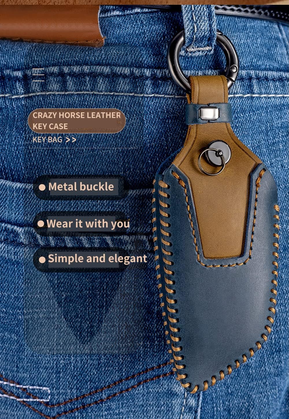 SANRILY Handmade Leather Samrt Key Fob Cover Case Fit for BMW 2 5 6 7 Series X1 X2 X3 X5 X6 X7 M5 M6 GT3 GT5 Keyless Key Holder with Keychain Black