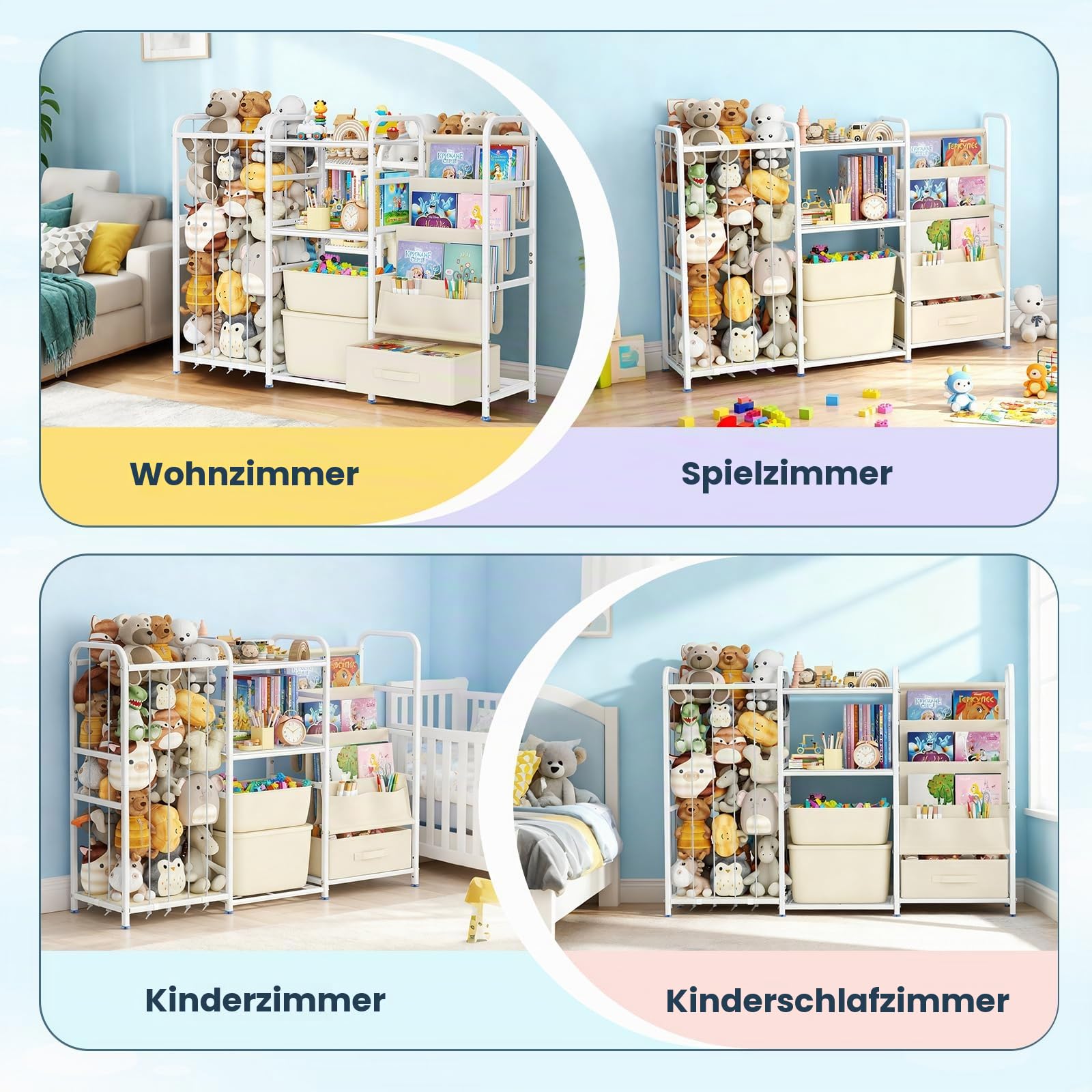 3-in-1-Kinder Bücherregal Kinderzimmer, Spielzeugregal Kinderzimmer mit Spielzeugkiste Kinderbücherregal und Spielzeugorganizer 3 Hängetaschen Schublade für Kindergarten, Spielzimmer (Weiß)