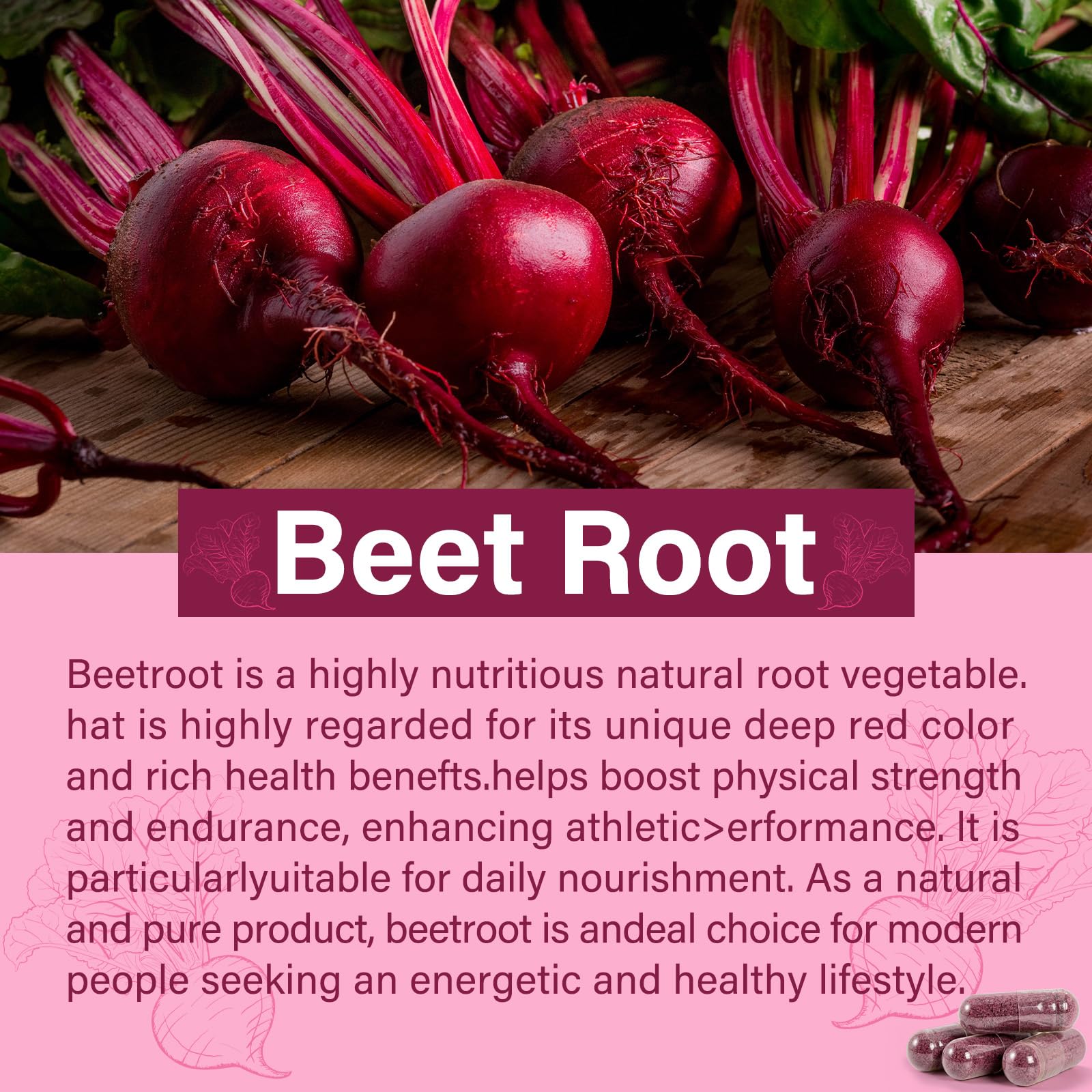 Beet Root Capsules | 1300mg Pure Beetroot Powder Capsules – Supports Blood Pressure, Natural Energy & Endurance - 90 Capsules, 45 Days Supply — Amazon image 3