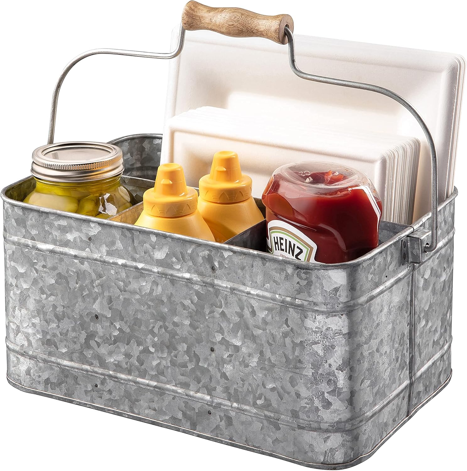 Royalty Art Farmhouse Kitchen Caddy Organizer with Handle for Condiments, Cleaning Products, and Party Supplies, Rustic Galvanized Steel, 13” x 8 1/4”