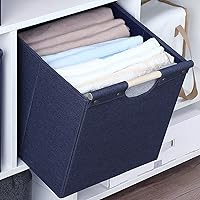 Vista 5 de HOONEX Contenedores de almacenamiento plegables, cubos de almacenamiento de tela de lino de 12 x 12 x 12 pulgadas, paquete de 3, cestas