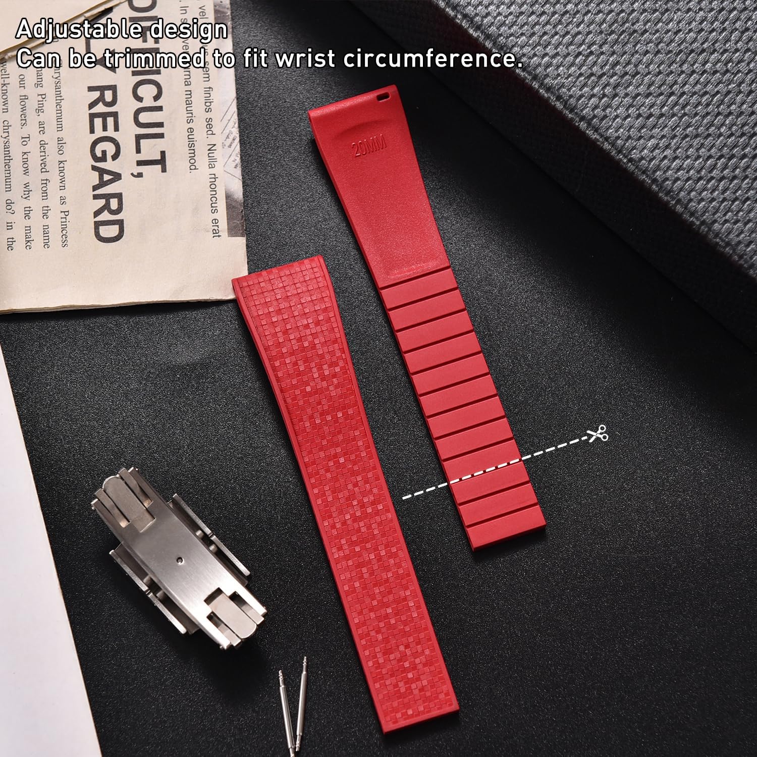 Rubber Watch Strap 20mm, Quick Release Deployant Clasp, Waterproof Replacement Rubber Watch Band with Mosaic 3D Texture, Compatible with Rolex, Omega, Seiko, Hamilton, Tissot, Men & Women