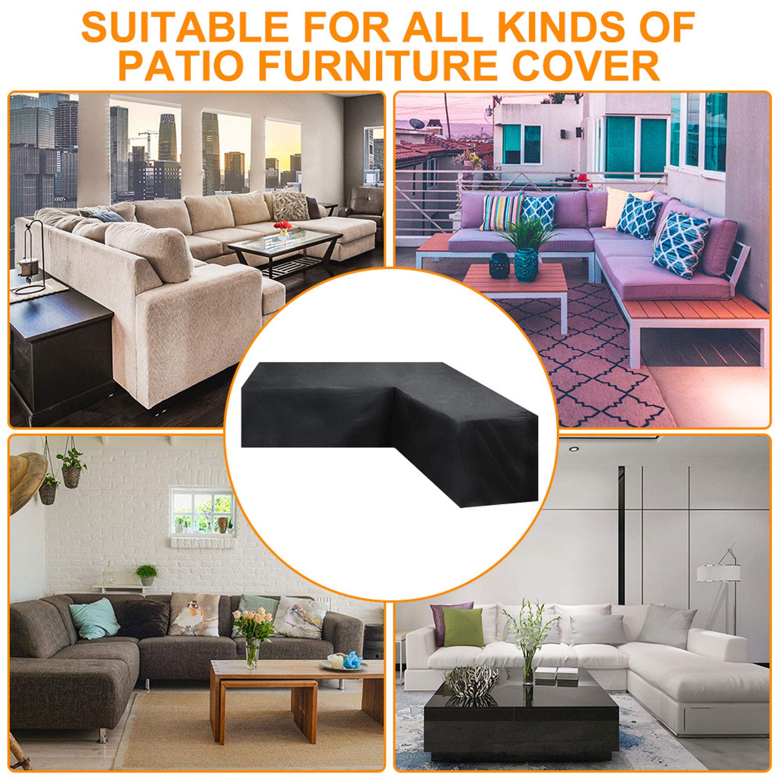 Copertura Divano Giardino Impermeabile Velway - 255x255x87cm, Oxford 420D, Grigio - Foto 13