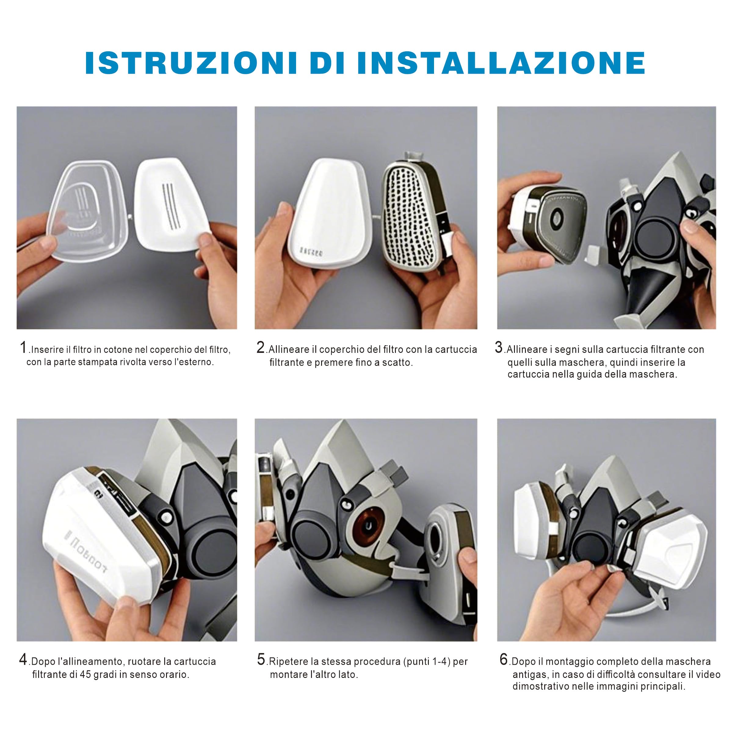 Maschera Antigas Con Filtro,Riutilizzabile Maschera Antipolvere Con Occhiali Protettivi Semifacciale Per La Protezione Sul Lavoro Falegnameria,Saldatura E Lucidatura