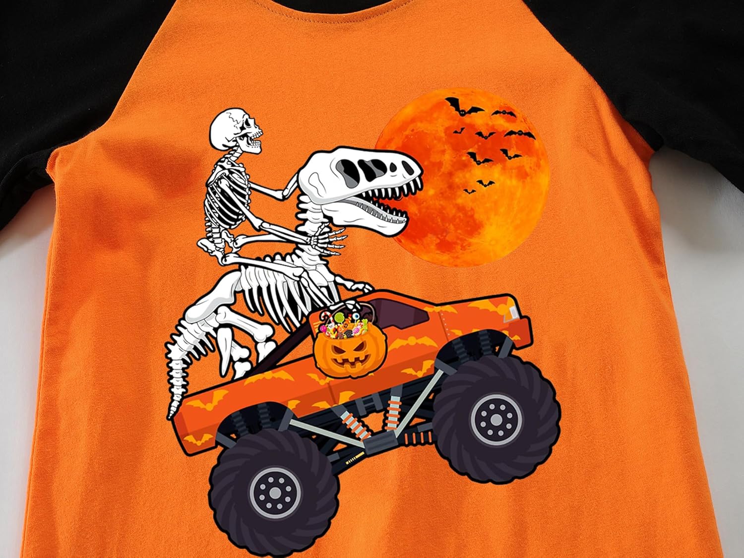 DDSOL Boys Toddler Halloween Skeleton Shirt Dinosaur Monster Truck Long Sleeve T-Shirt Boo Pumpkin Tee Top Kid Clothes - Image 5