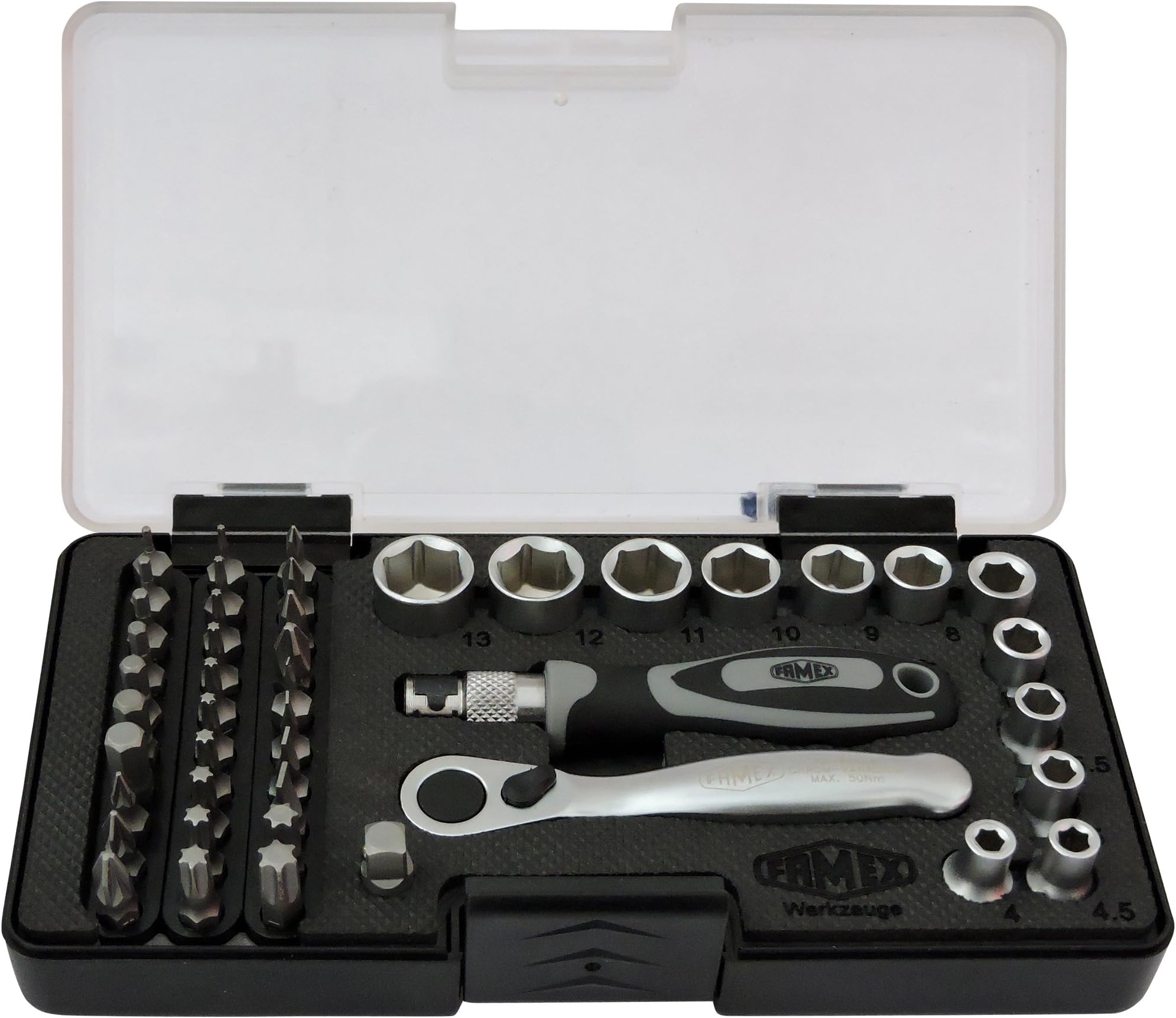 Famex Socket Wrench bit Set with 72-Tooth Mini Ratchet, 45-Piece, 1 Piece, 595-45