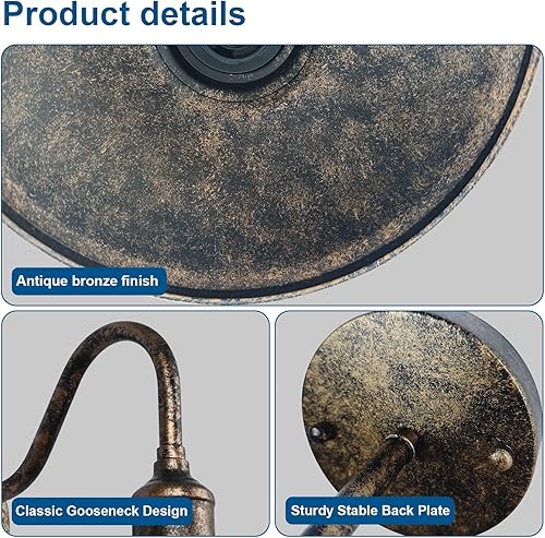 Miniatura 6 de Luces de pared retro rurales para exteriores, cuello de cisne, impermeable, para porche, 9.3 pulgadas, luz de granero de granja, exterior