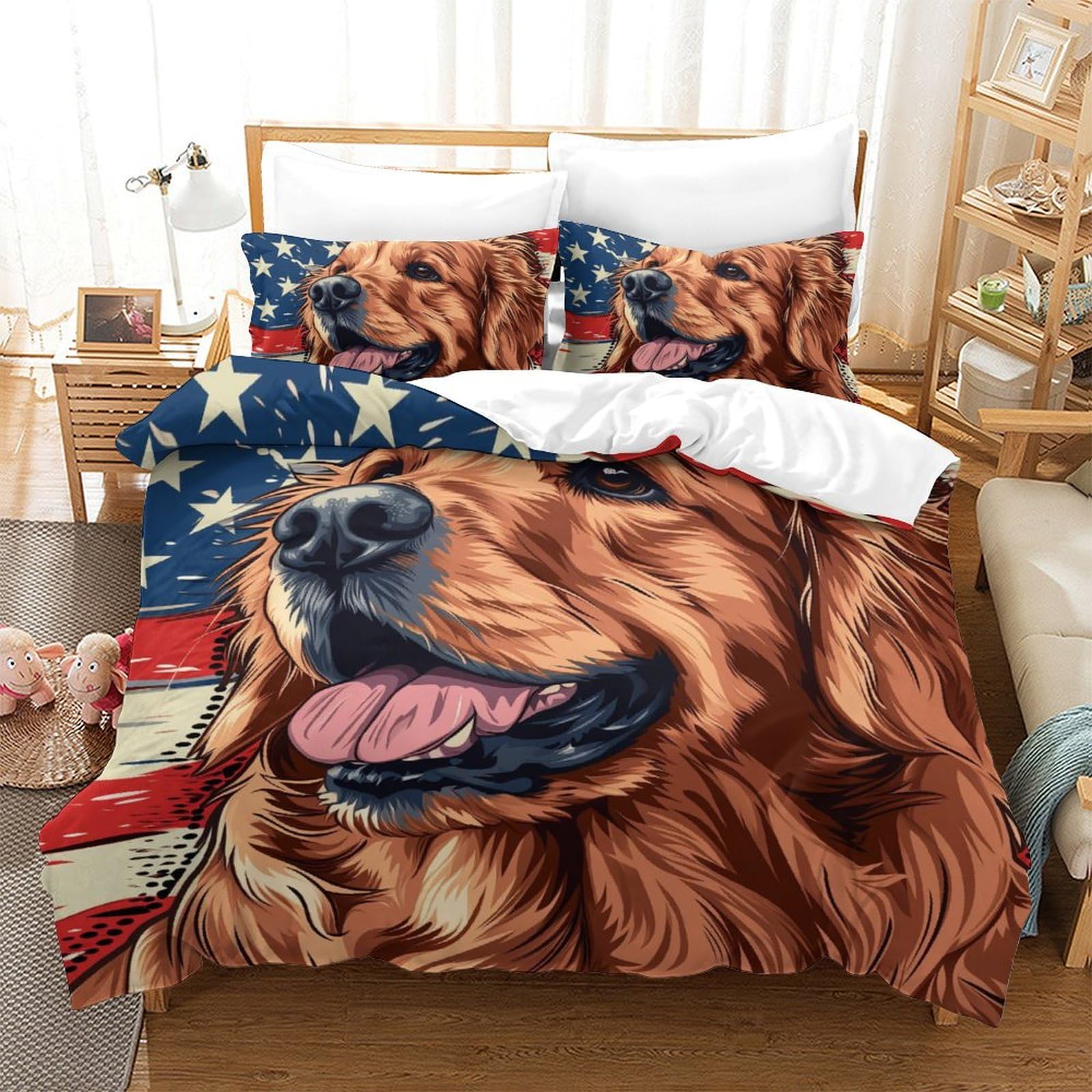 Parure de lit microfibre douce Golden Retriever 200x200 cm avec finitions zippées durables