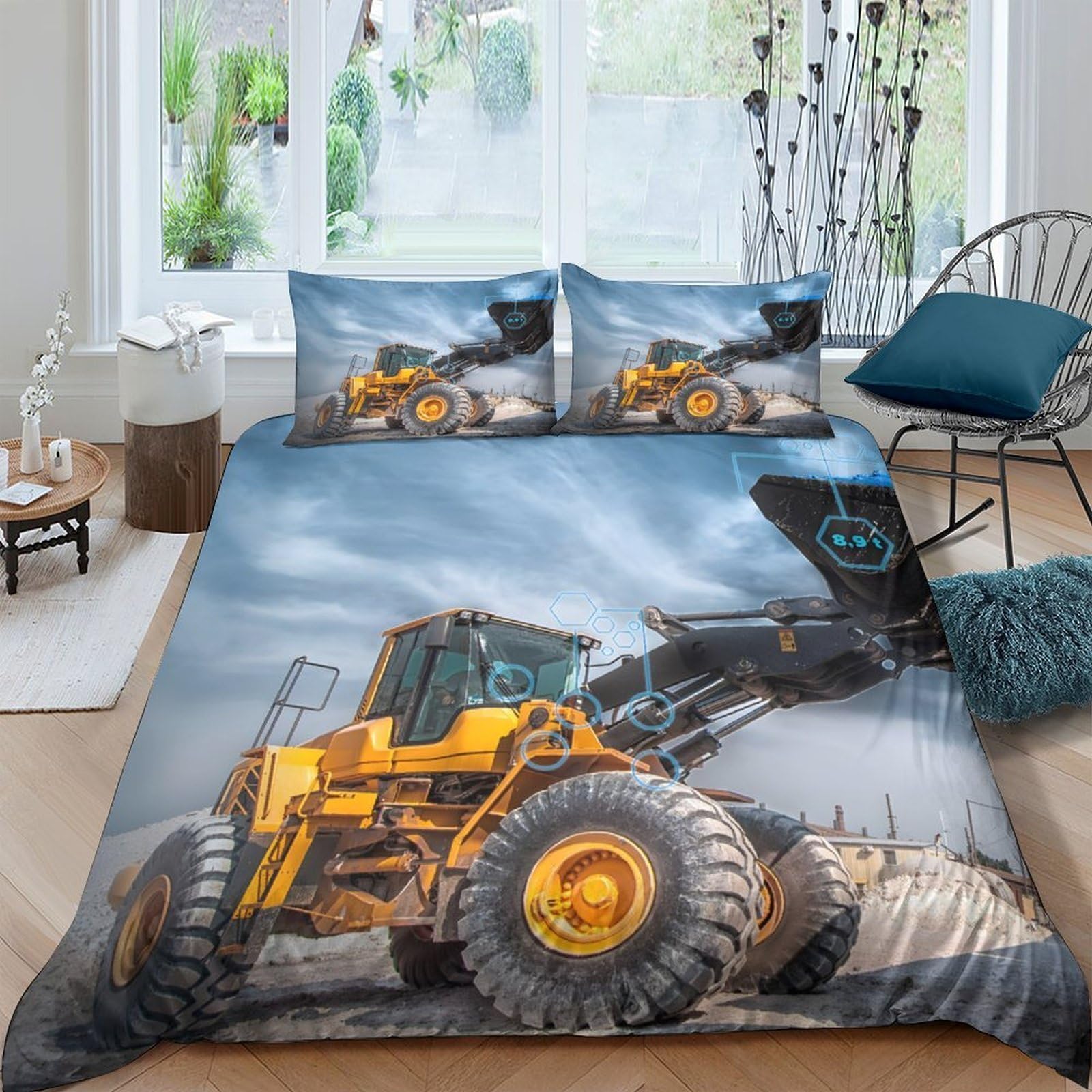 Ctjqhvkz Style-9 3D Printed Construction Vehicle Fitted Sheet Microfiber Soft Yellow Loader Bed Sheet For Bedroom Guest Room Dorm Mattress Decor Single（135X200cm）