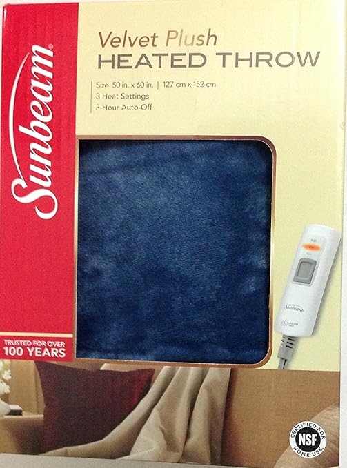 Sunbeam Heated Throw Lagoon Blue 50"x60" 3 Heat Settings Auto Off On