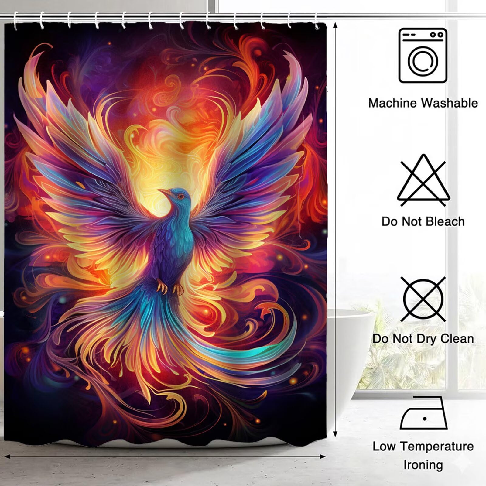 Wasserdichter Duschvorhang Anti-Schimmel 200x240 cm, Waschbar Schnelltrocknend Textil Stoff Polyester Duschvorhang Bird Shower Curtain mit Gewicht und 12 Duschvorhängeringen für Badewanne, Bunt J8-528