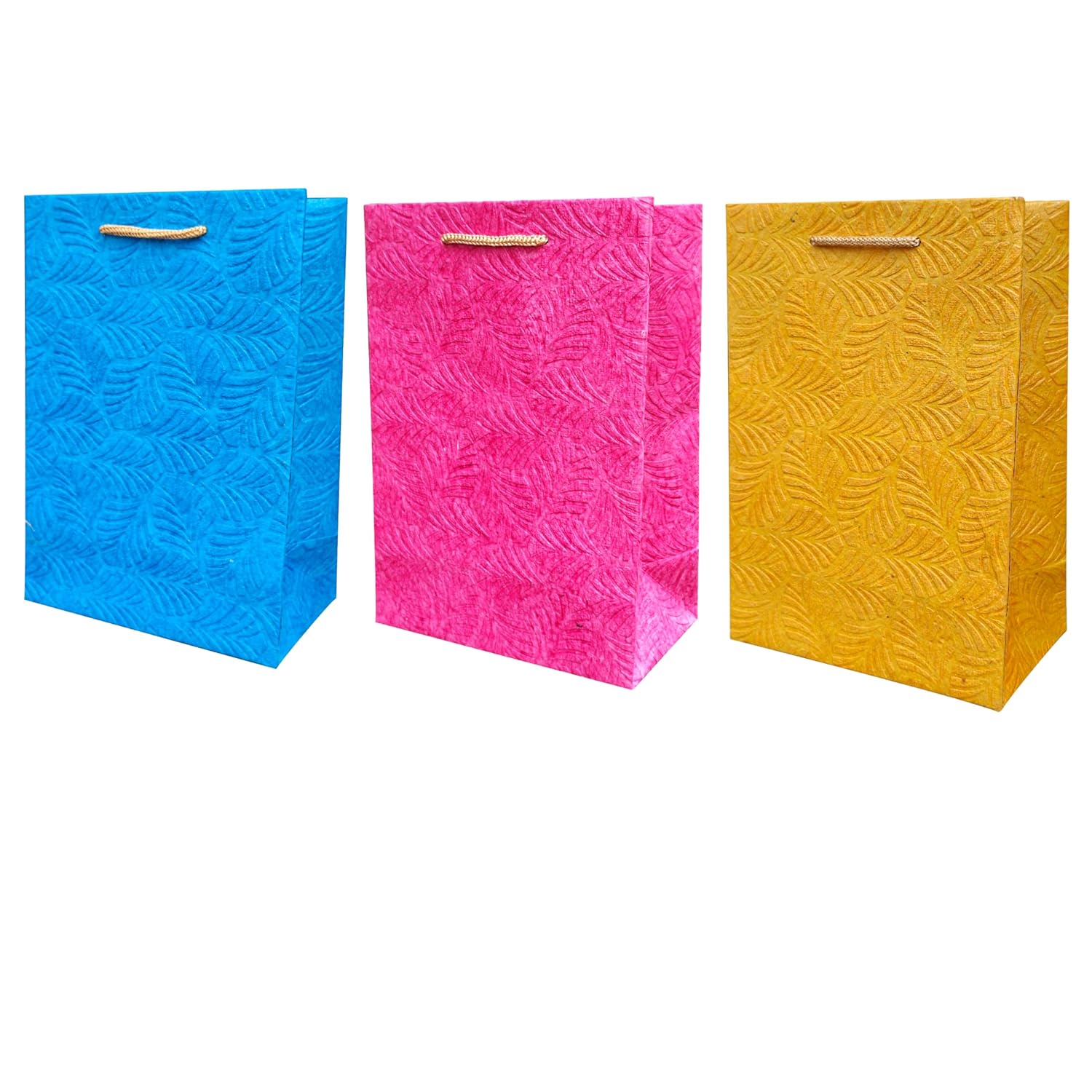 Flora Paper Bags – Paper bags for Gifting – 7x10x4 in Small Gift Bags |Pack of 5| Handmade Embossed Thick Paper | 3 Color Combo | Paper Bags for Return Gifts, Birthday, Wedding, Party Diwali Christmas