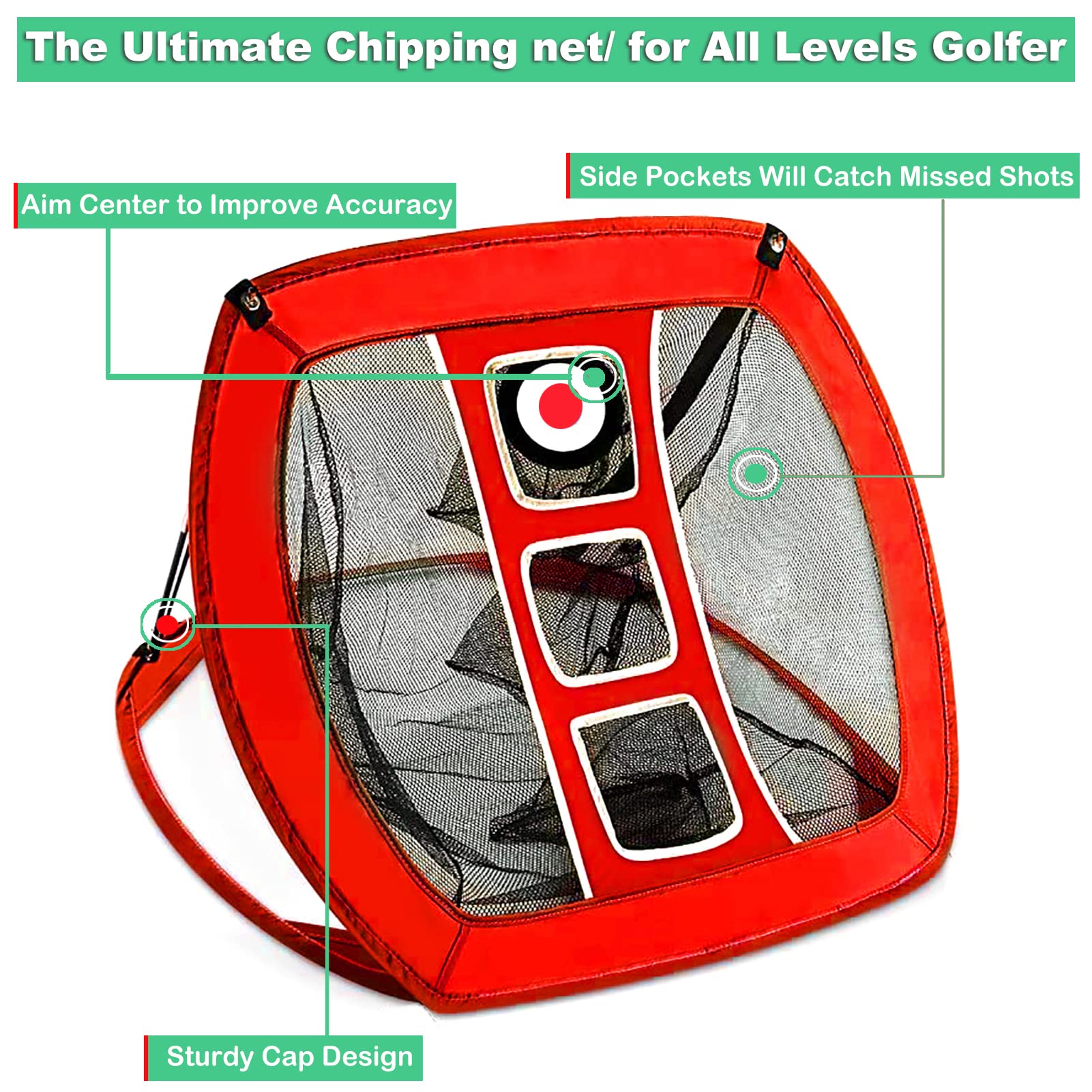 Chipping-Netz, Pop-Up-Golf-Übungsnetz Mit 2 Schlagmatten, 12 Übungsbällen und Tees - Zubehör für Hinterhof, Outdoor, Indoor