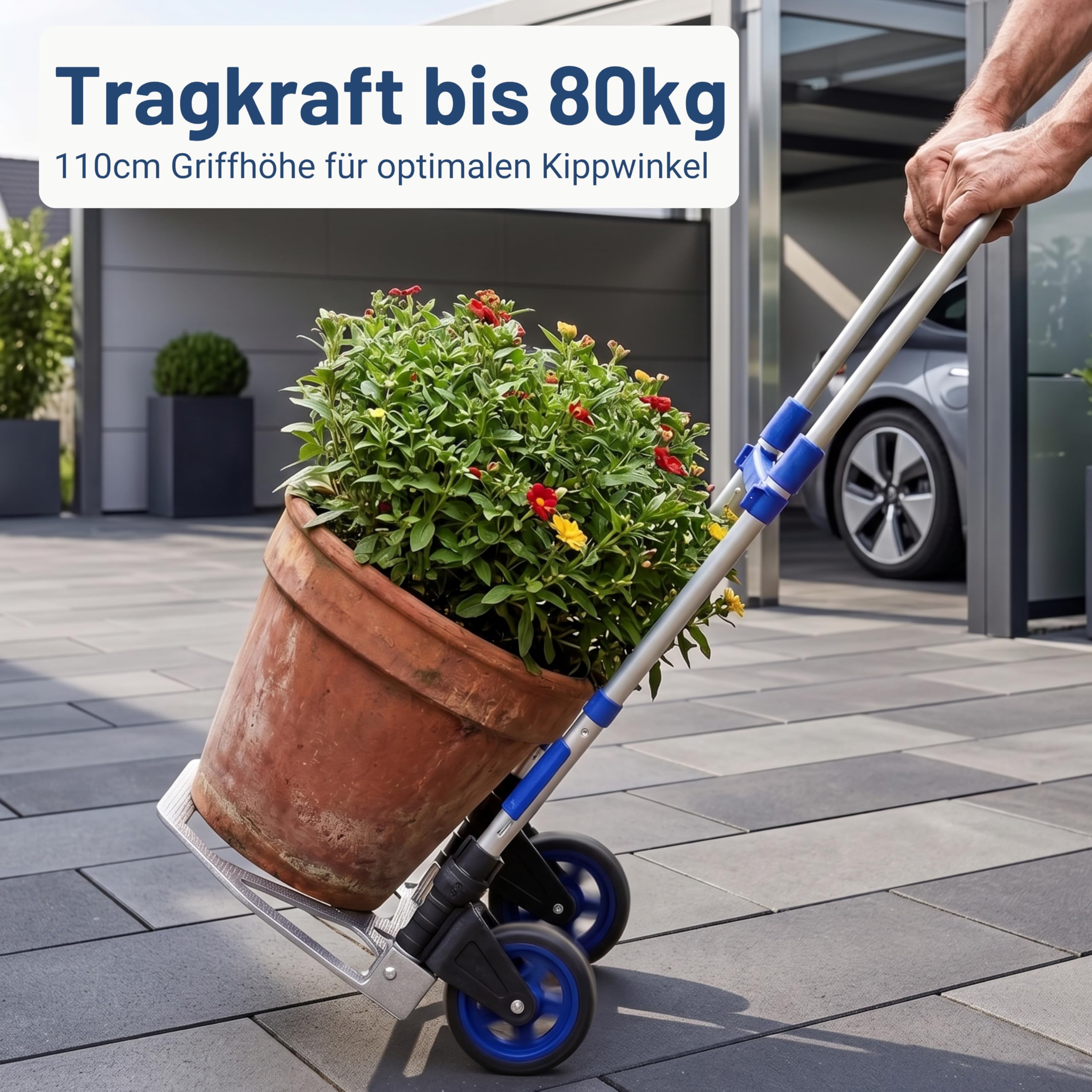 Pallit Sackkarre Klappbar Aluminium - 80 kg Transportkarre Handwagen | Teleskopgriff 110 cm, Transportroller mit Soft-Laufrädern & Anti-Rutsch-Pads, Leichter Lastenwagen & Klappbarer Handwagen