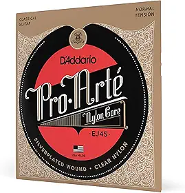 Encordoamento Para Violão Nailon Prata/Transparente D'Addario Pro-Arté Nylon Core EJ45