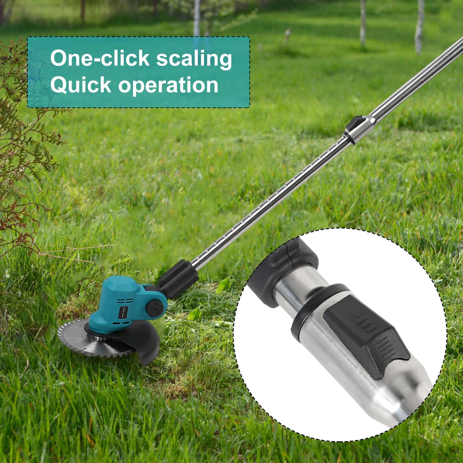 Cortadora de césped inalámbrica, cortadora de jardín de 21 V con 4 Cuchillas de Metal y 5 Cuchillas de plástico, 2 baterías, cortadora de Varilla telescópica de Longitud Ajustable