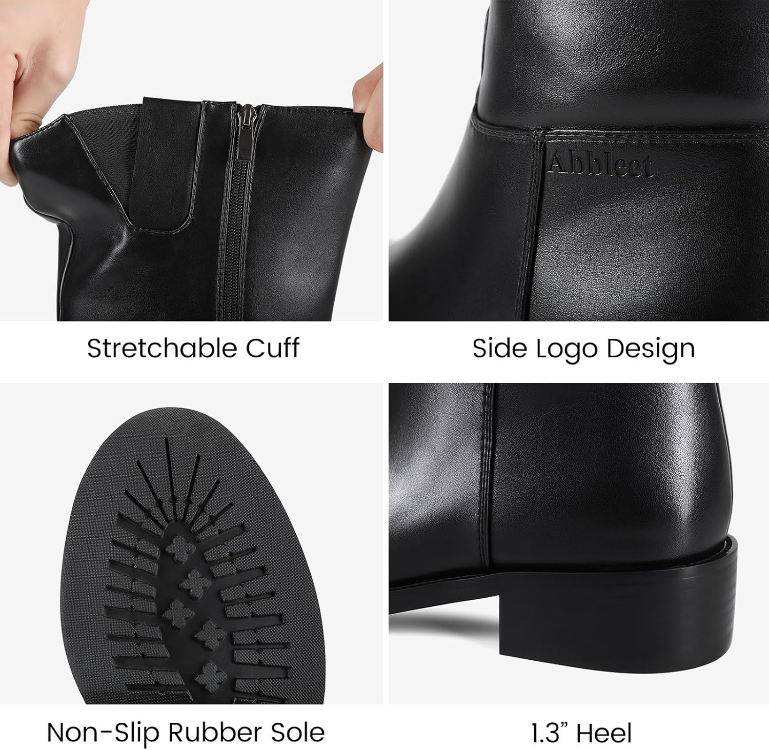 2026NEW Knee High Boots Winter Wide Calf Black Boots for Women Round Toe Side Zipper Low Block Heel Boots with Tall - Image 7