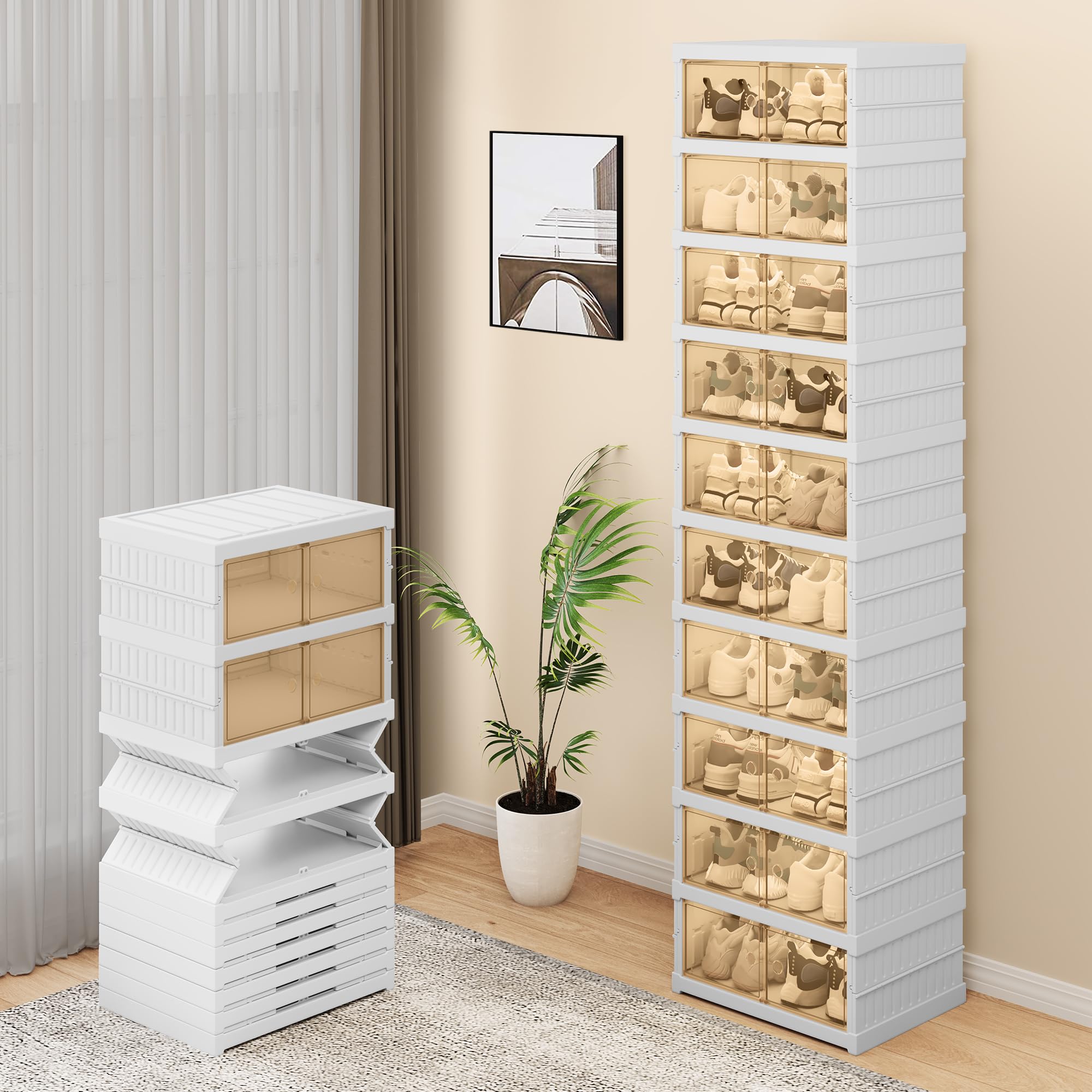 YITAHOME Caja de Zapatos, 20 Piezas Zapatero Plegable Zapato Duradero Apilable con Puertas Organizador de Zapatos, Se Ajusta Aproximadamente hasta el Tamaño EU 43, 44x34x173cm