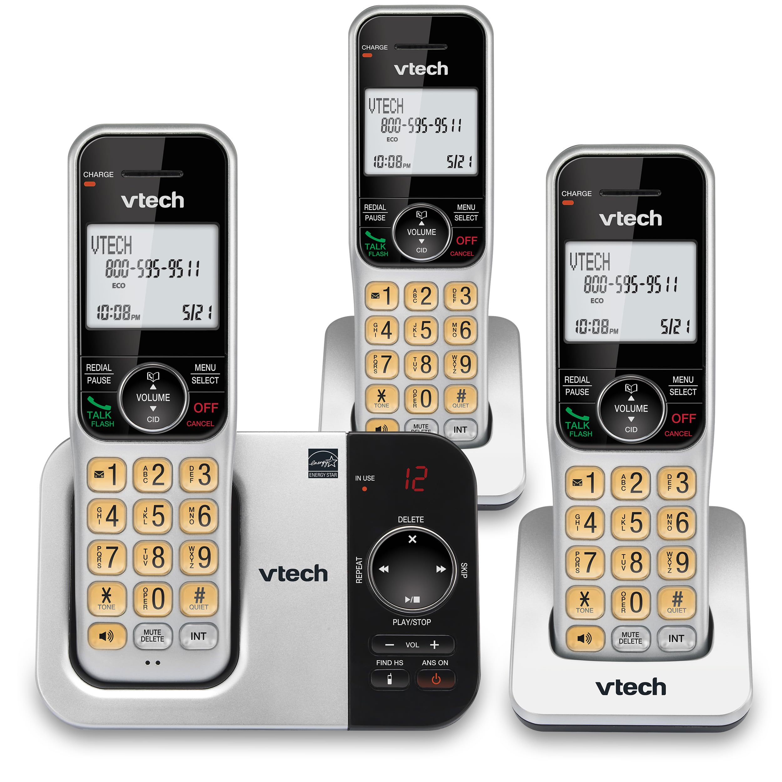 VTech 3 Handset DECT 6.0 Expandable Cordless Phone with Answering System, CS5329-3 (Silver/Black)