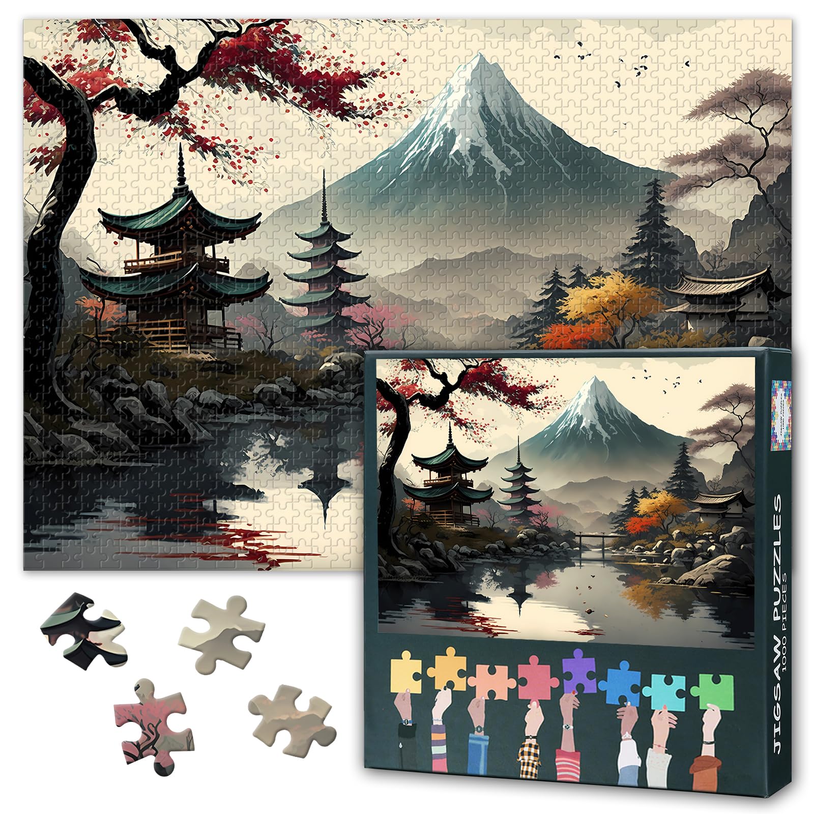 Japanese Landscape - Mount Fuji - Temples in Japan 1000 Large Piece Jigsaw Puzzle for Adults Challenging Puzzle Perfect for Game Nights - Finished Size: 27.5"x19.6"/70 * 50cm โ image 1