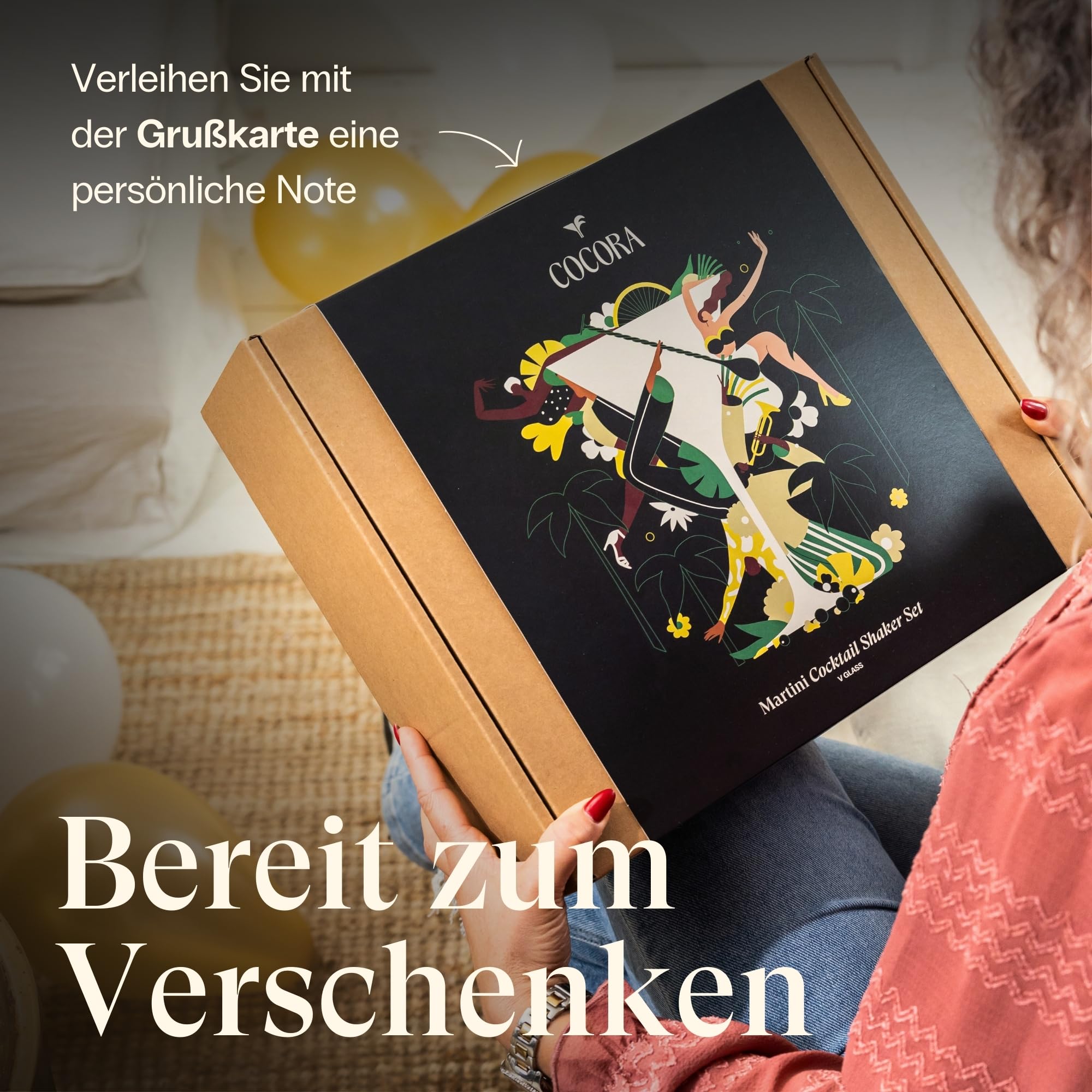 Cocora Martini-Set | 8-teiliges Cocktail-Set aus Edelstahl | Cocktail Shaker | Martini Cocktail Gläser | Cocktail Buch | Luxuriöse Geschenkverpackung (Gold)