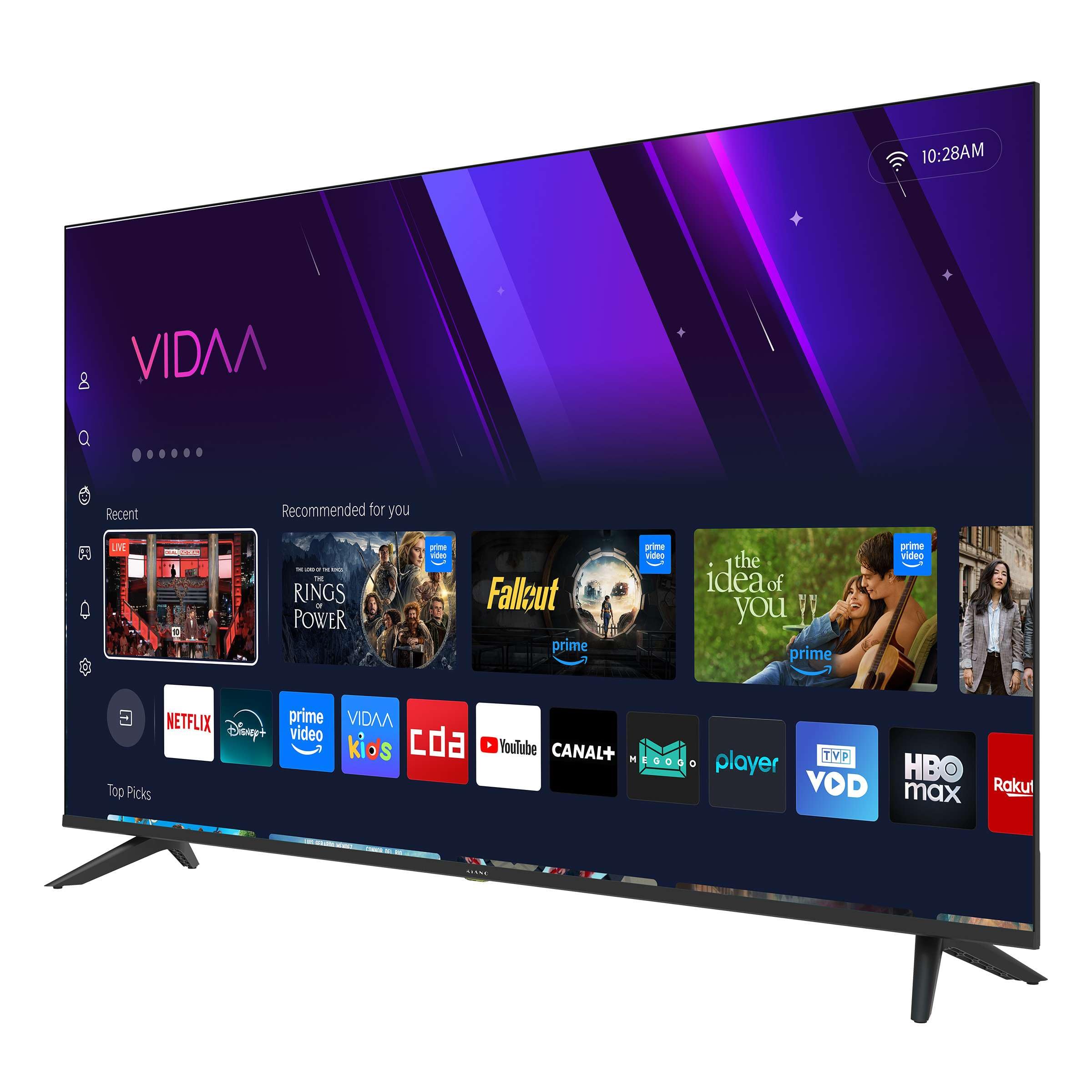 KIANO Elegance 55” Smart TV 4K UHD – VIDAA OS, D-LED, HDR, Dolby Digital Plus, Wi-FI, HDMI/USB, Triple Tuner DVB-T2/S2/C, PVR USB, Design sans Bordures
