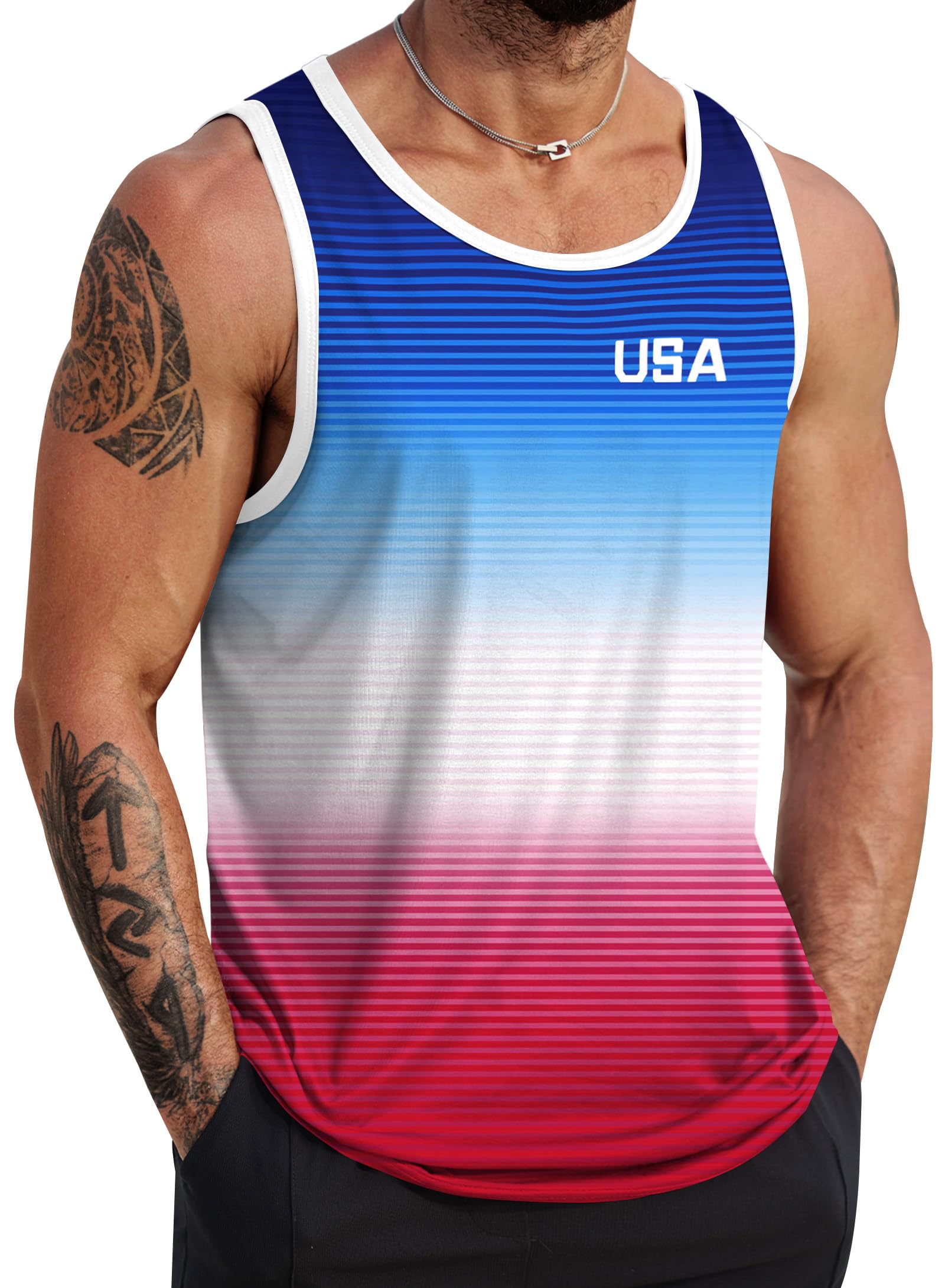 VOGSTART Mens Beach Tank Tops Summer Vacation Graphic Sleeveless Shirts