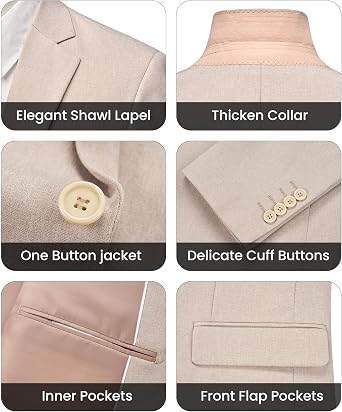 WULFUL Men's Slim Fit 2 Piece Suit, One Button Solid Blazer Business Party Jacket Pants Set