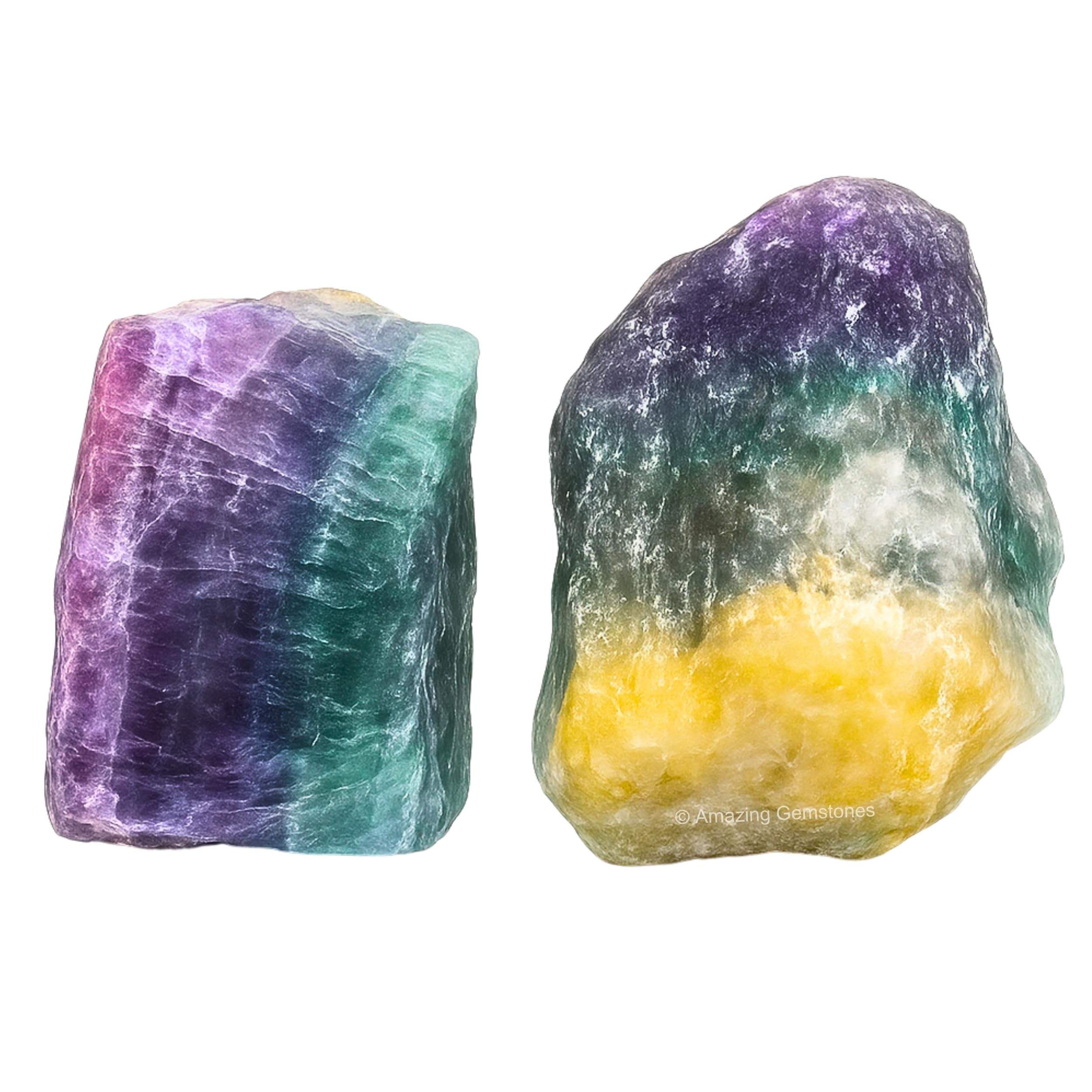 Fluorite Crystals and Healing Stones, 2 Piece Raw | Certified Healing Crystal Rough Rocks For Tumbling and DIY Projects Gifts - Positive Energy, Chakra Healing, Meditation