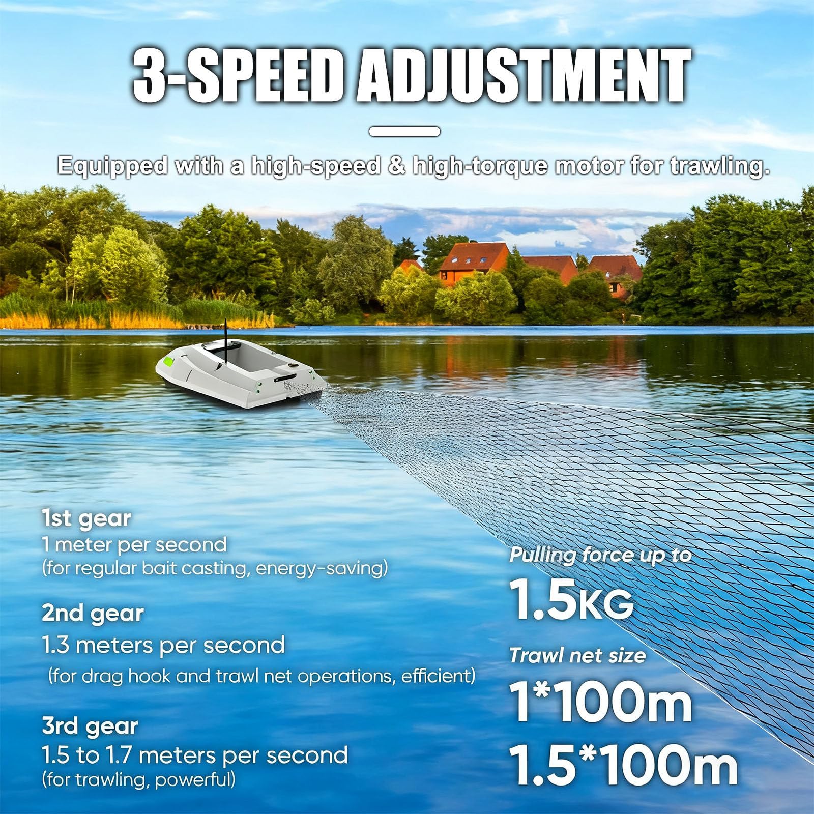 Barca da Pesca radiocomandata 500M con Esca - Tramoggia da 2 kg, 100 memorie, Ritorno Automatico, Doppia Batteria, Controllo a 3 velocità e Luce LED per Laghi e stagni