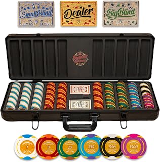 500 Piece Poker Set with Numbered Values - 14 Gram 40 mm Clay Poker Chips - Durable Carrying Case & Playing Cards - Features Dealer, Small Blind, and Big Blind Position Markers