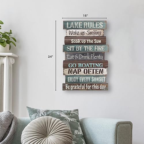 Miniatura 3 de Young's Inc. Letrero de reglas del lago Pieza rústica de decoración del hogar Letrero de madera para decoración de pared rústica, decoración de