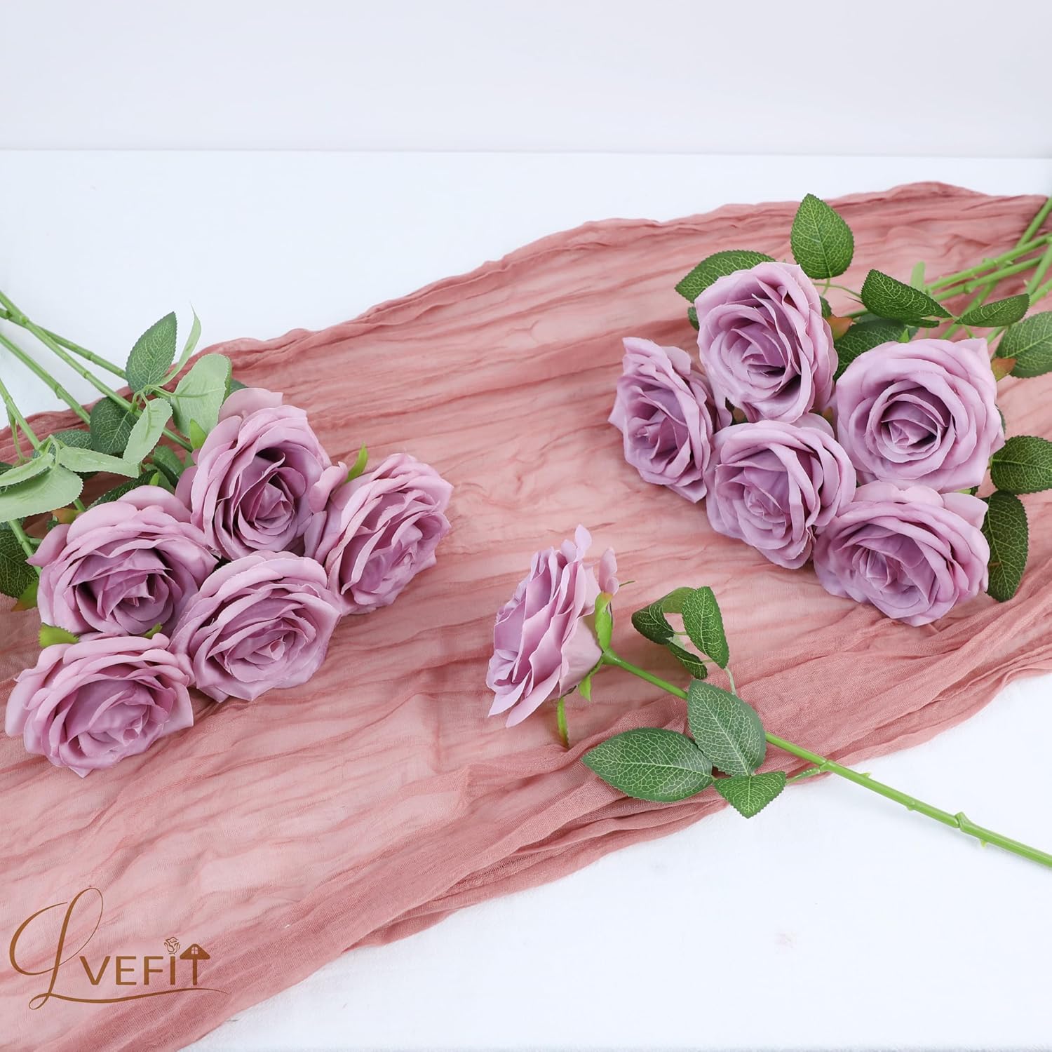 LVEFIT 12pcs Artificial Rose Flower Mauve Rose Flower with Long Stem Silk Roses Bouquet for Wedding Bridal Shower Party Home Decoration - Image 3
