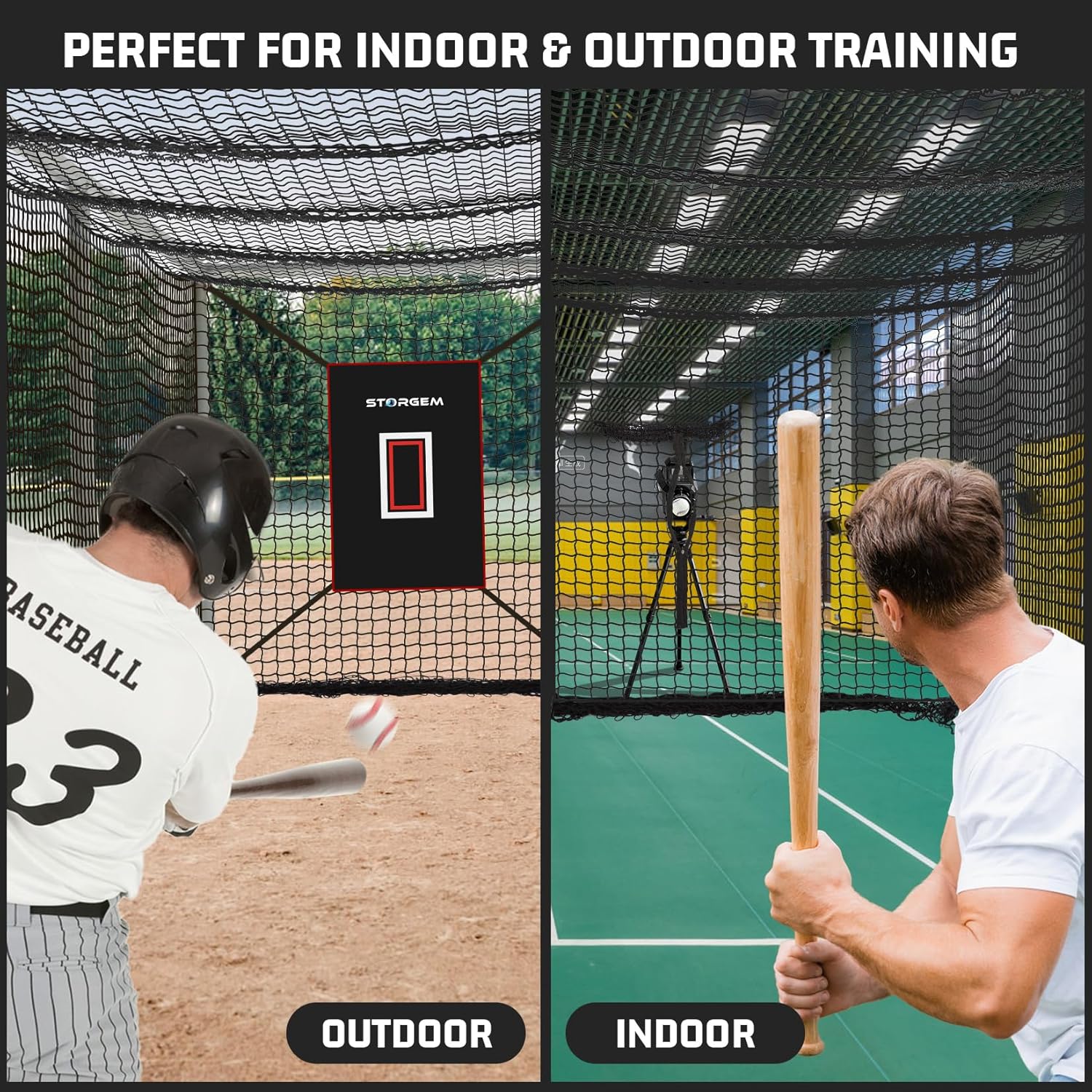 Storgem Baseball Batting Cage Net, Frame Not Include, Baseball and Softball Cage Netting with Door, Target Cloth, Heavy Duty Enclosed Hitting Cage Net for Backyard and Indoor