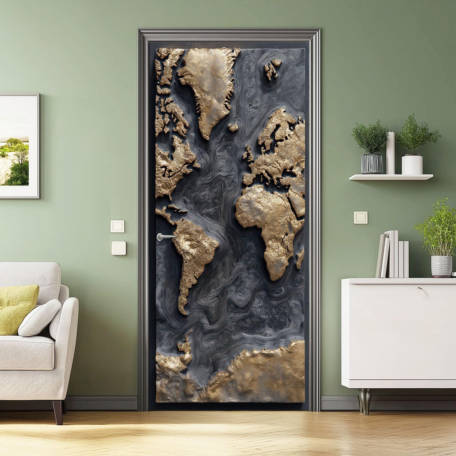 80 x 210 cm naklejka dekoracja drzwi, nowoczesna mapa przemysłowa mapa kontynent przybrzeżna naklejka ścienna na drzwi czarne złoto zdejmowane naklejki ścienne z PVC do sypialni salonu