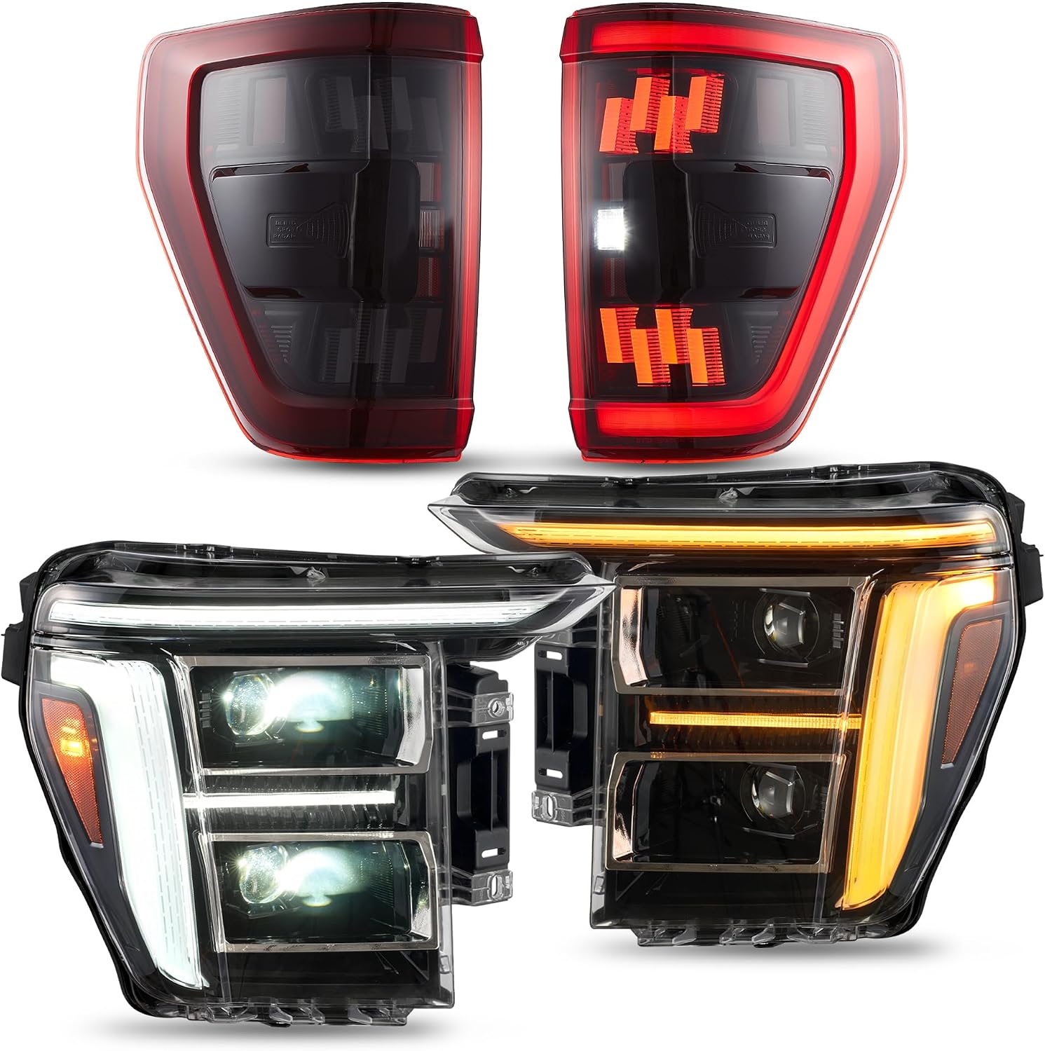 VLAND LED Headlights and Red Taillights For 14th Gen Ford F150 2021-2023, Driver & Passenger side, Only fit for F-150 without Blind Spot