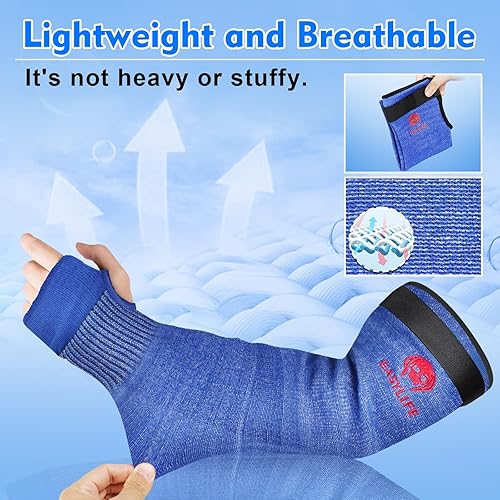 Miniatura 9 de Mokeydou - Mangas de Kevlar de protección para brazo con agujero para el pulgar, 18pulgadas de largo, 9-14pulgadas de ancho, corte guía de seguridad