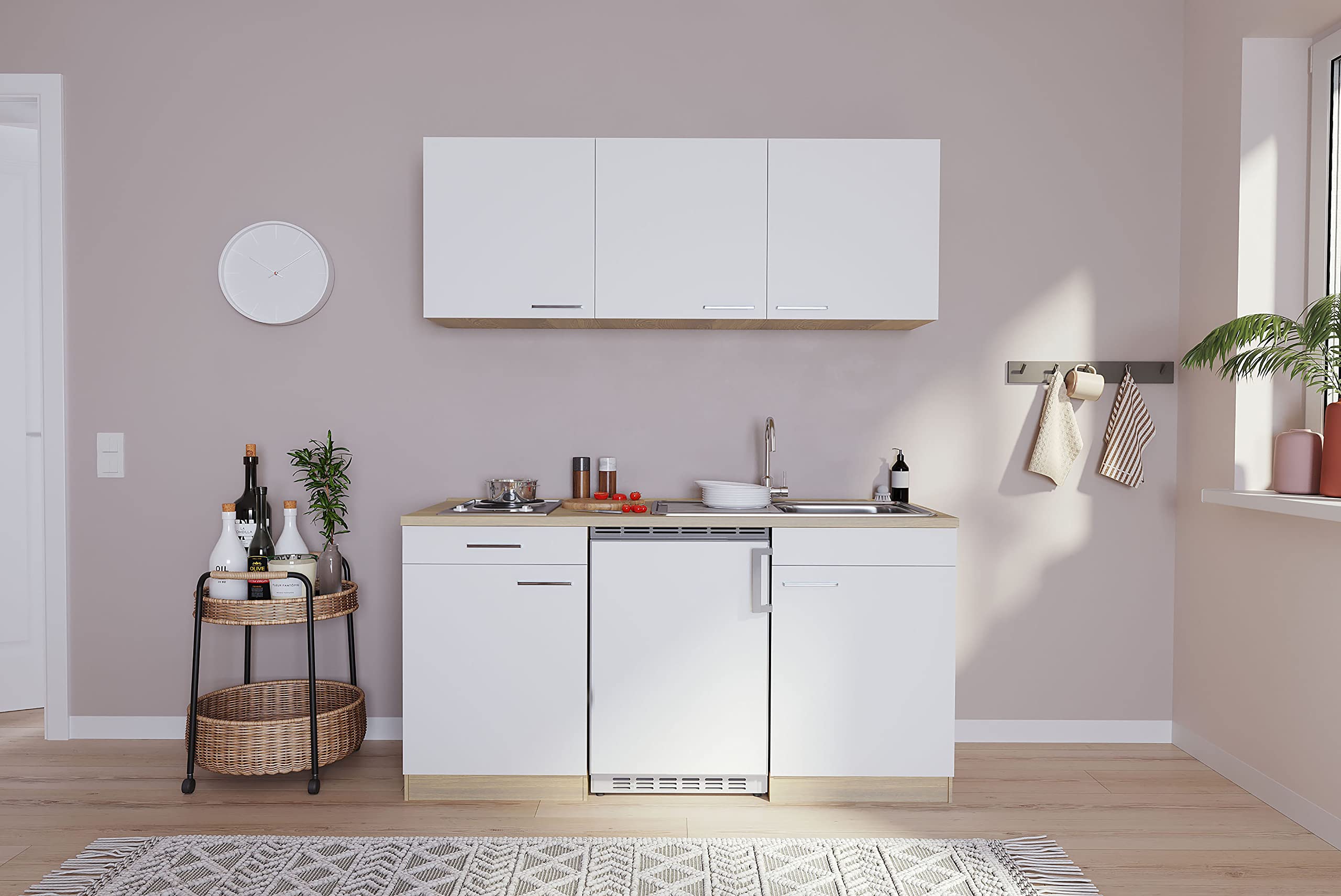 respekta Küchenzeile Luis KB150ESW Weiß 150 cm Breite mit Elektrogeräten
