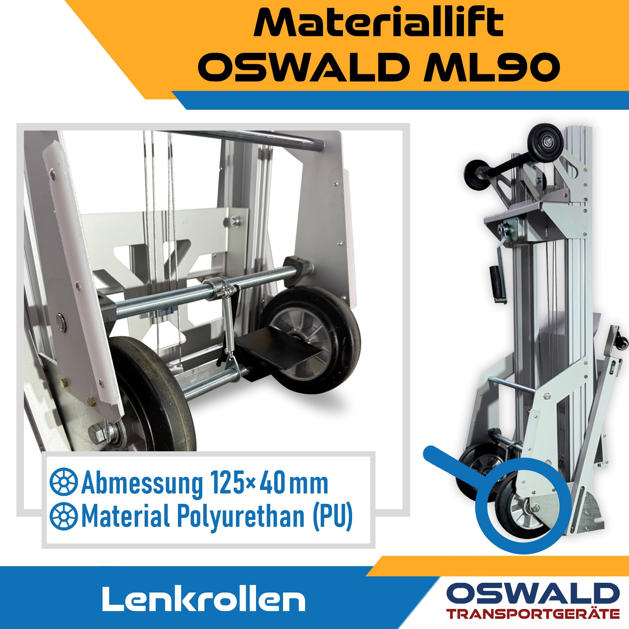 Materiallift ML90 - klappbar mit Plattform - 90 kg Tragkraft - 1550 mm Hubhöhe - Stapler Hubwagen